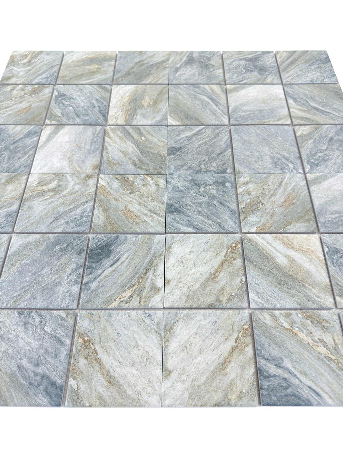 Majestic Naturale Series Lava Grey & Gold Vein Mixed Convex Matte Surface Stone Pattern Porcelain Mosaic