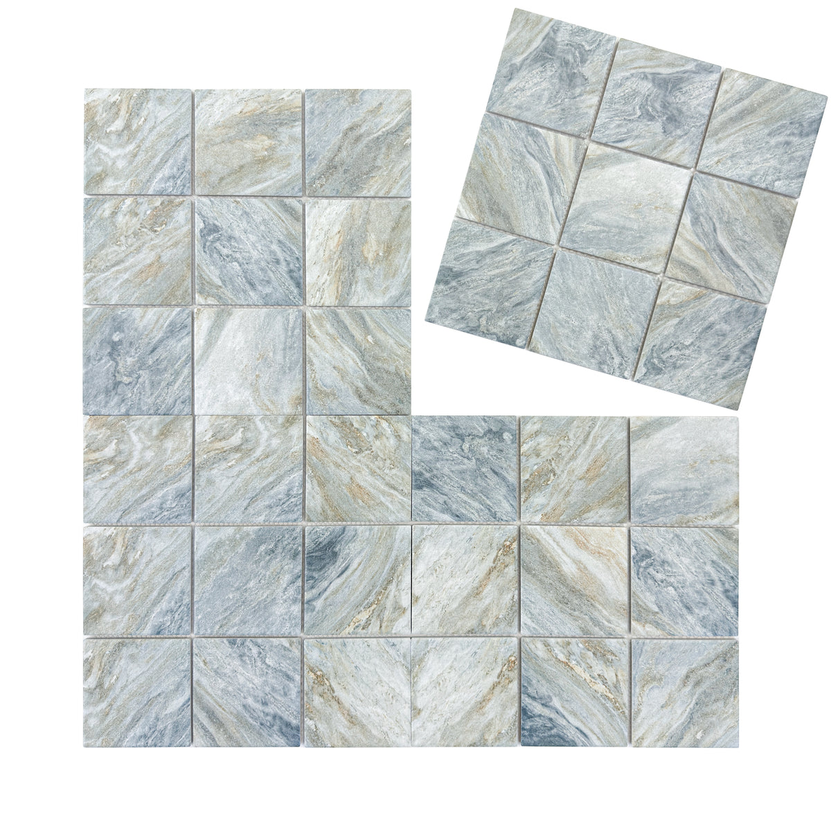 Majestic Naturale Series Lava Grey & Gold Vein Mixed Convex Matte Surface Stone Pattern Porcelain Mosaic