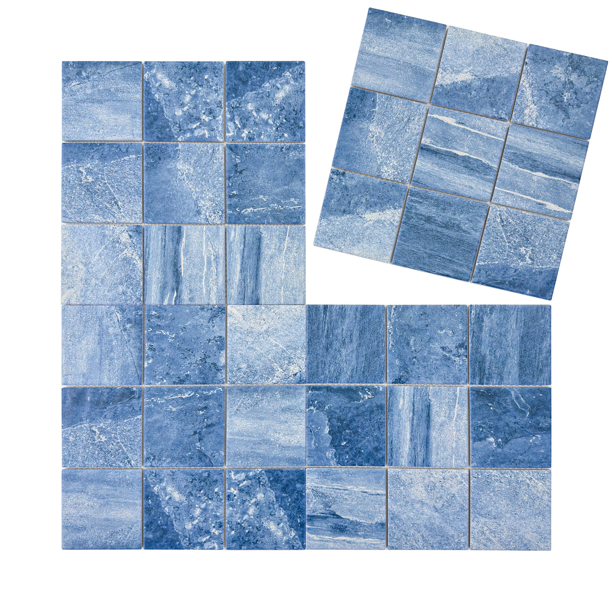 Majestic Naturale Series Cobalt Blue & Cornflower Blue Mixed Convex Matte Surface Stone Pattern Porcelain Mosaic