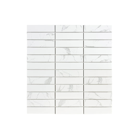Carrara Lumina Series Carrara White  Upright Plane Long Strip  Porcelain Mosaic