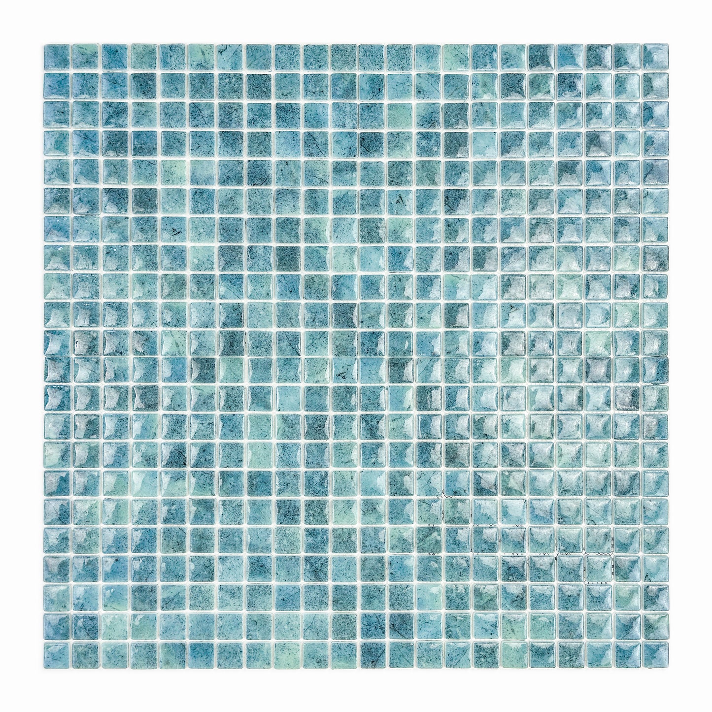 Opulent Vein Series Pine Green & Sea Green Marble Texture Glossy Recycled Glass Mosaic