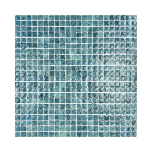 Opulent Vein Series Pine Green & Sea Green Marble Texture Glossy Recycled Glass Mosaic