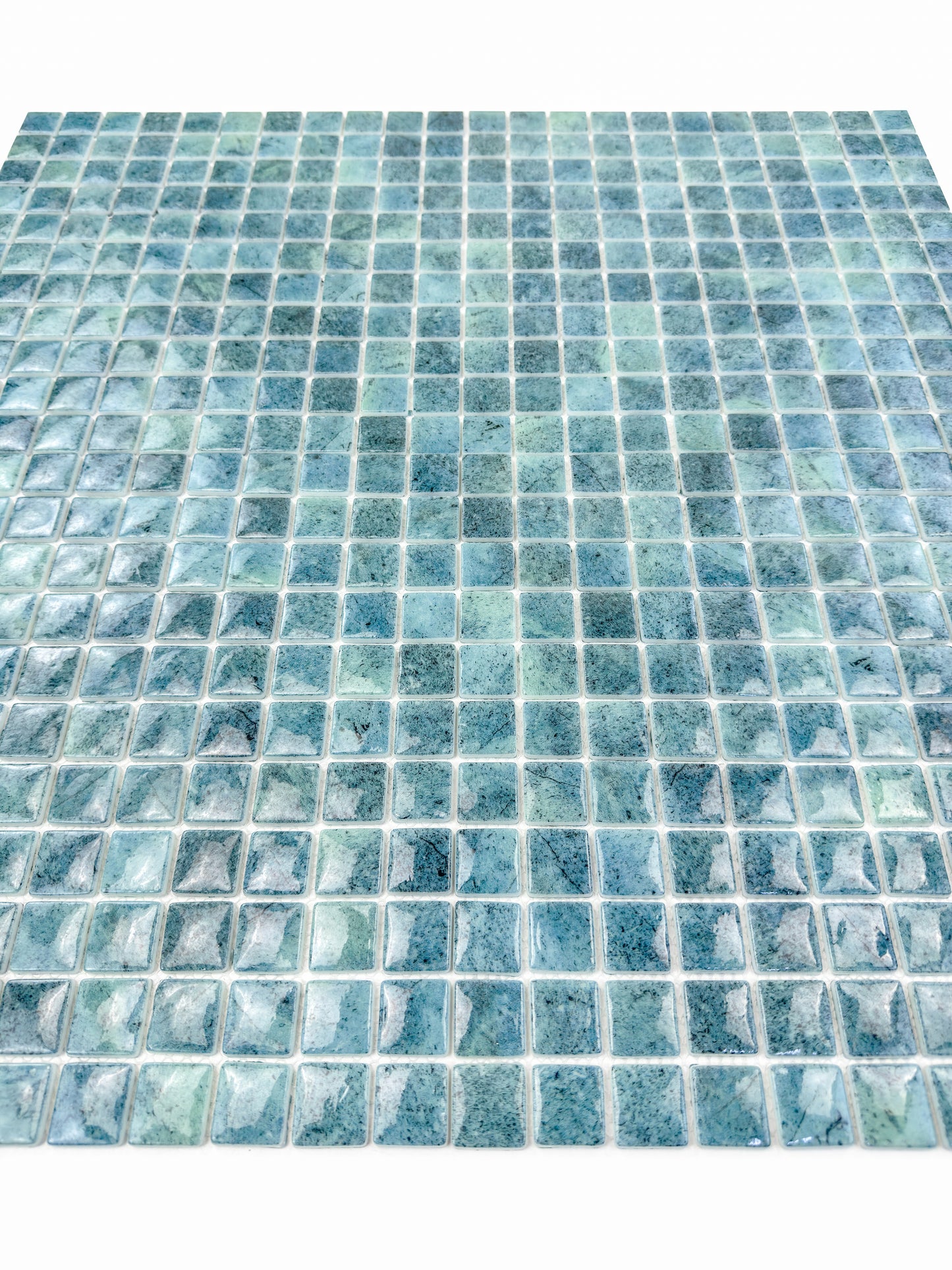 Opulent Vein Series Pine Green & Sea Green Marble Texture Glossy Recycled Glass Mosaic