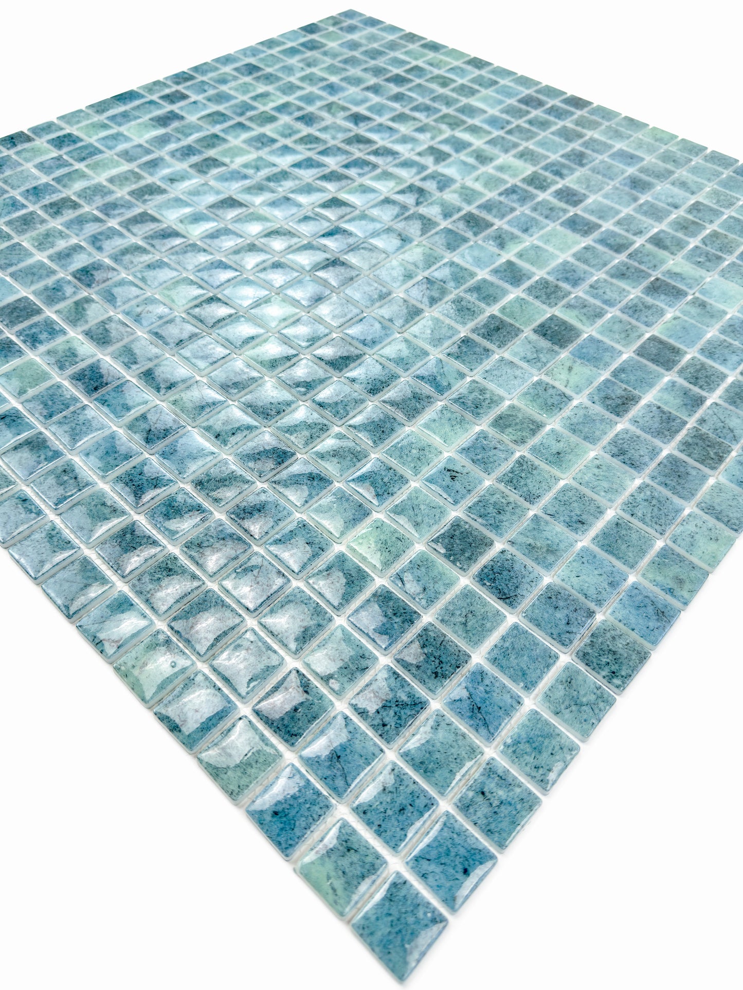 Opulent Vein Series Pine Green & Sea Green Marble Texture Glossy Recycled Glass Mosaic