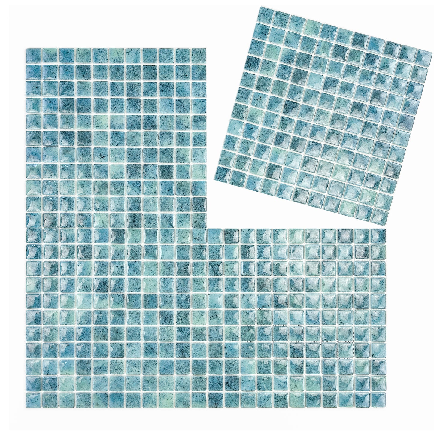 Opulent Vein Series Pine Green & Sea Green Marble Texture Glossy Recycled Glass Mosaic
