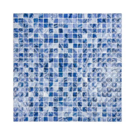 Opulent Vein Series Yale Blue & Milk White Marble Texture Glossy Recycled Glass Mosaic