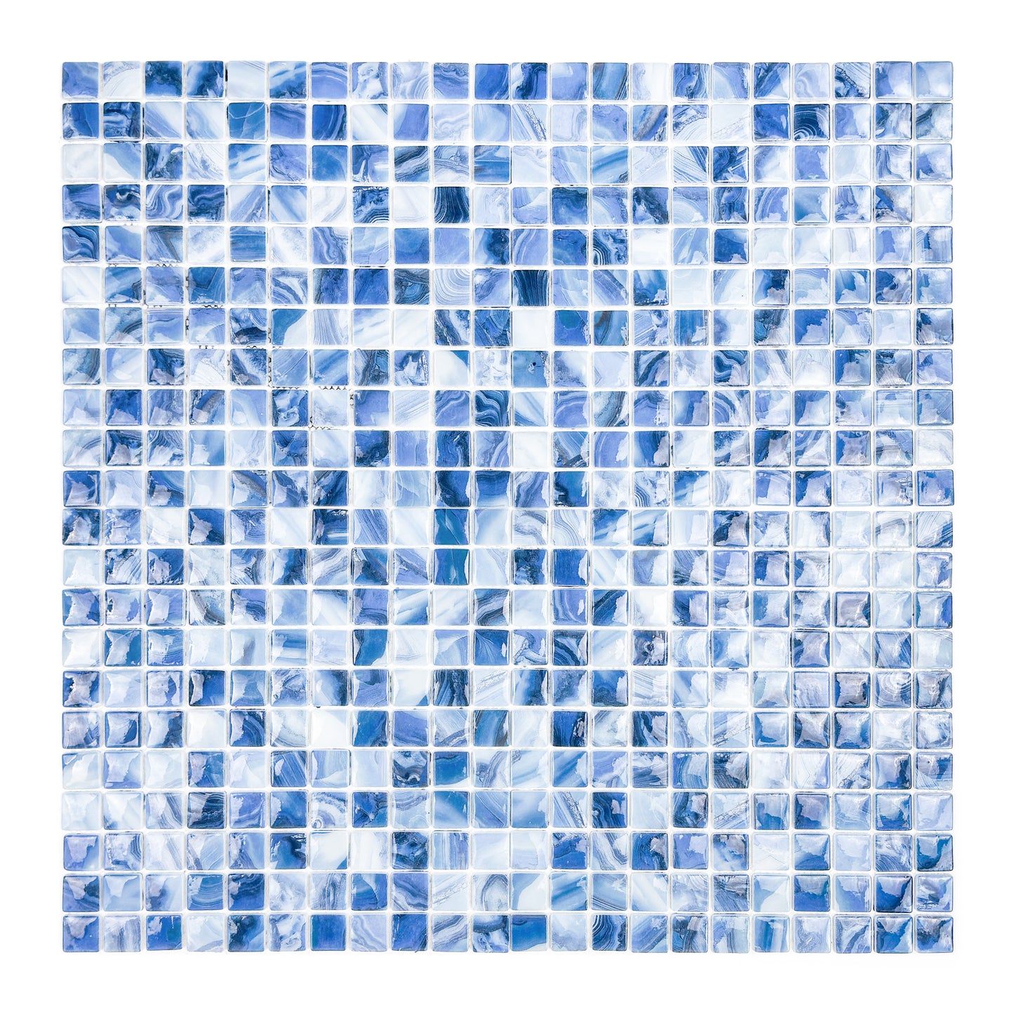 Opulent Vein Series Yale Blue & Milk White Marble Texture Glossy Recycled Glass Mosaic