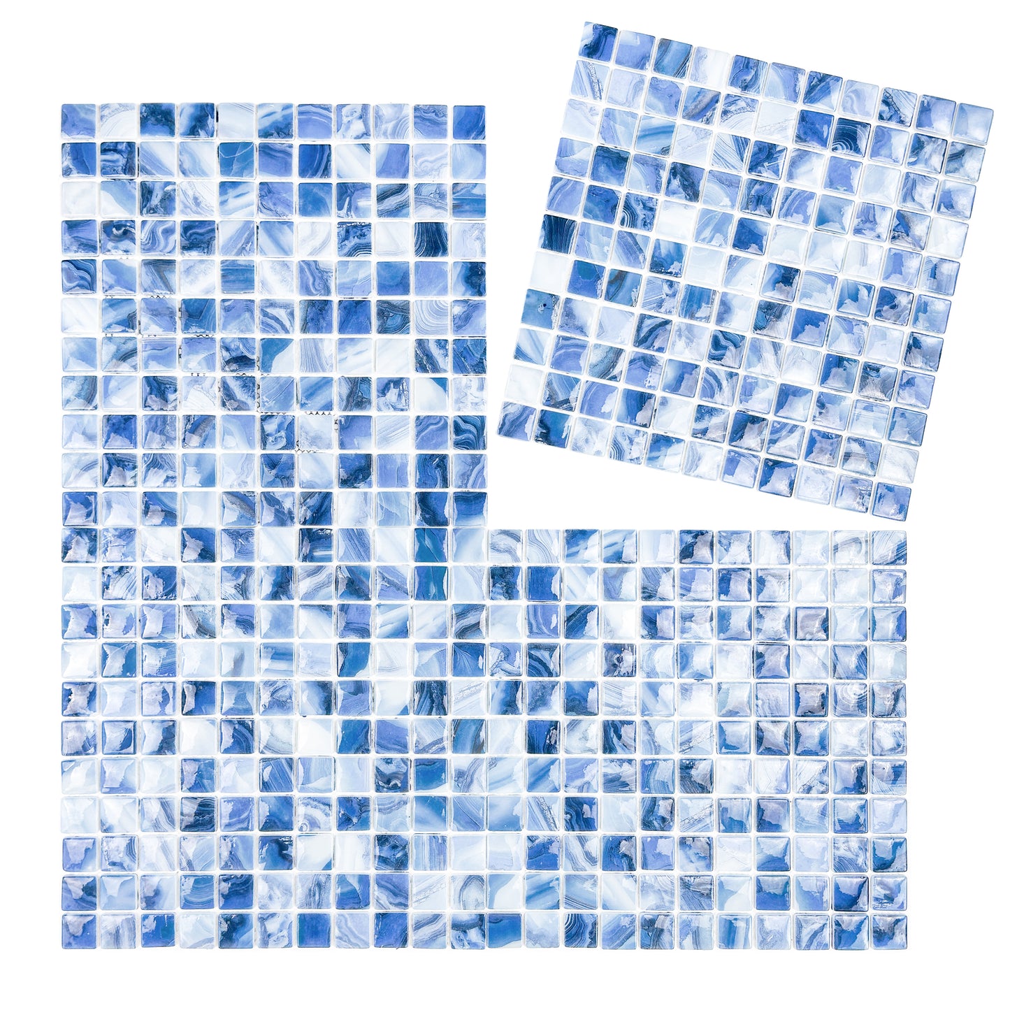 Opulent Vein Series Yale Blue & Milk White Marble Texture Glossy Recycled Glass Mosaic