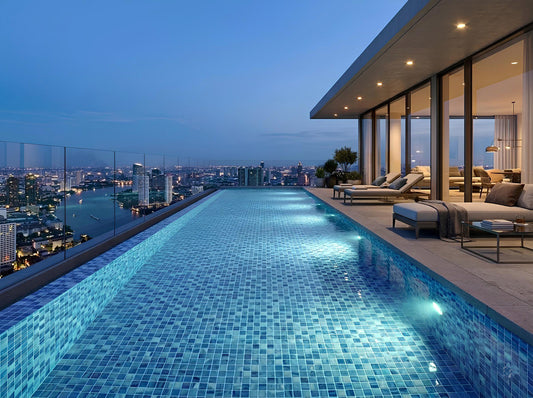 Opulent Vein Series Yale Blue & Milk White Marble Texture Glossy Recycled Glass Mosaic