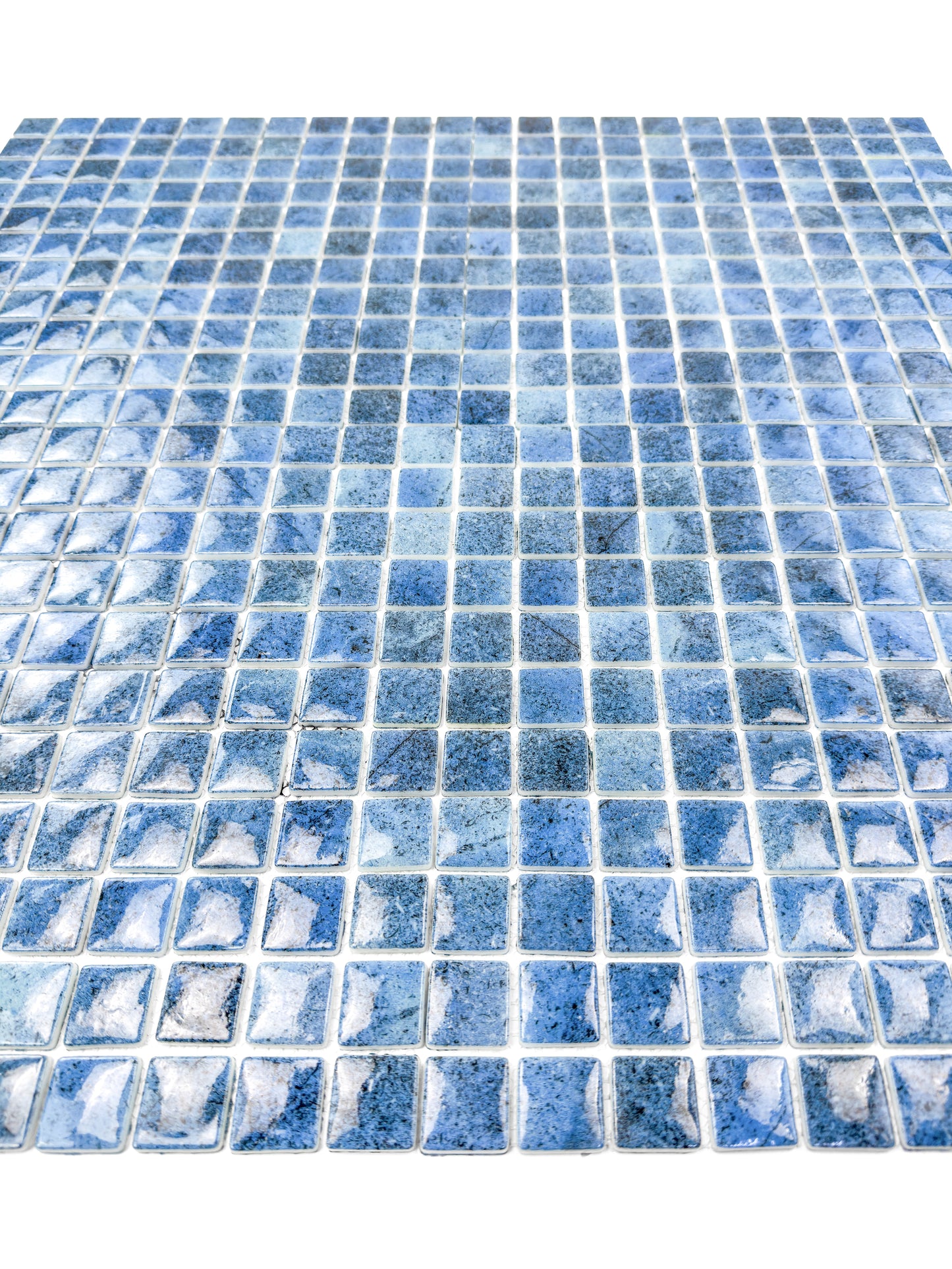 Opulent Vein Series Indigo Blue & Neon Blue Marble Texture Glossy Recycled Glass Mosaic