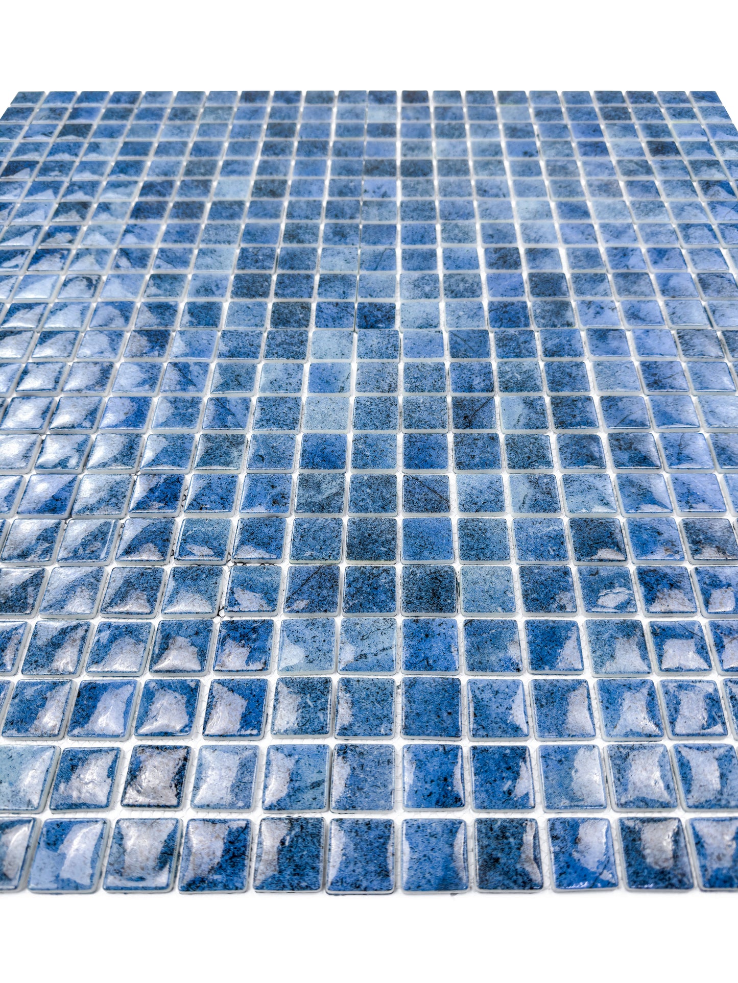 Opulent Vein Series Indigo Blue & Neon Blue Marble Texture Glossy Recycled Glass Mosaic