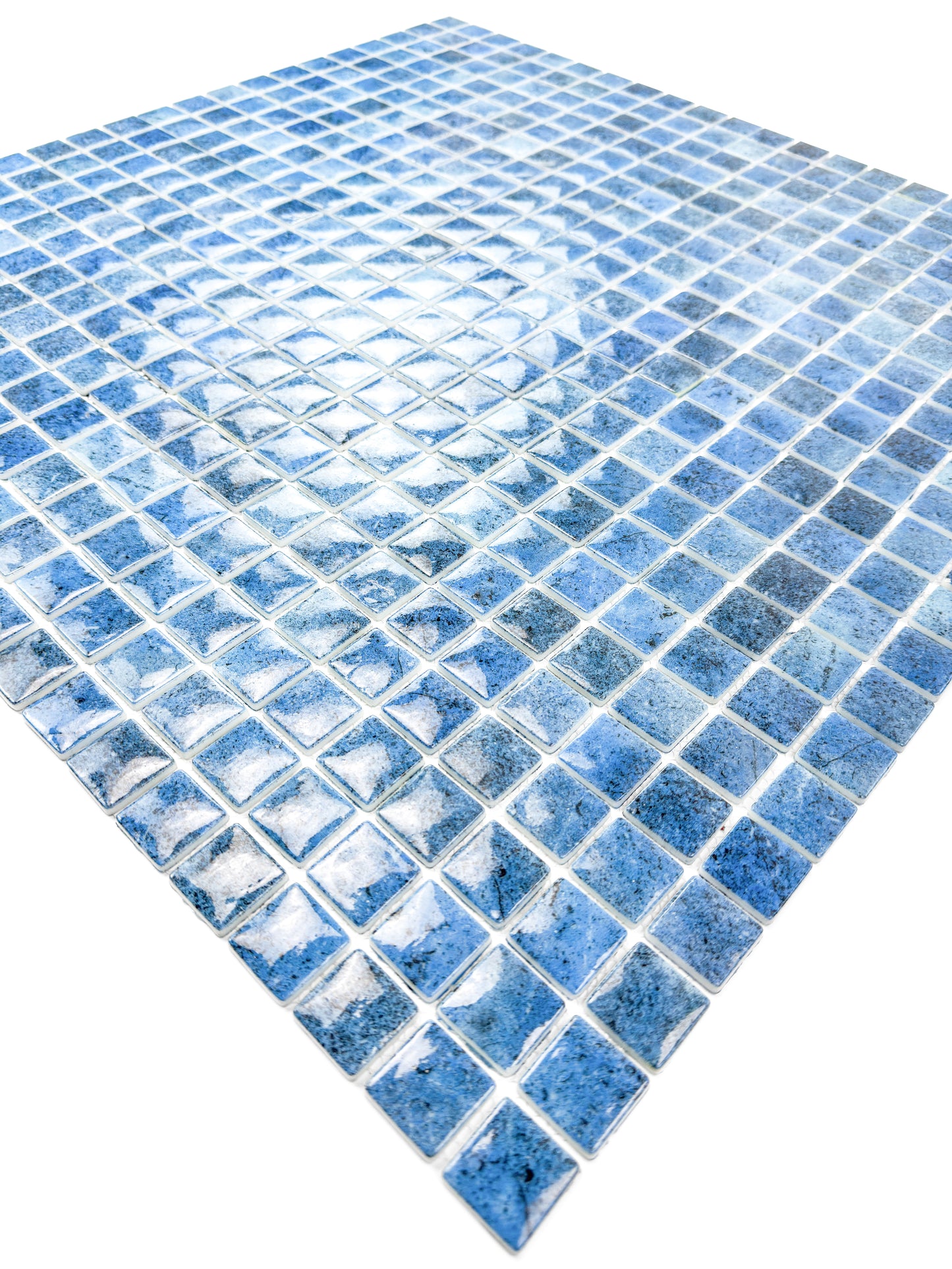 Opulent Vein Series Indigo Blue & Neon Blue Marble Texture Glossy Recycled Glass Mosaic