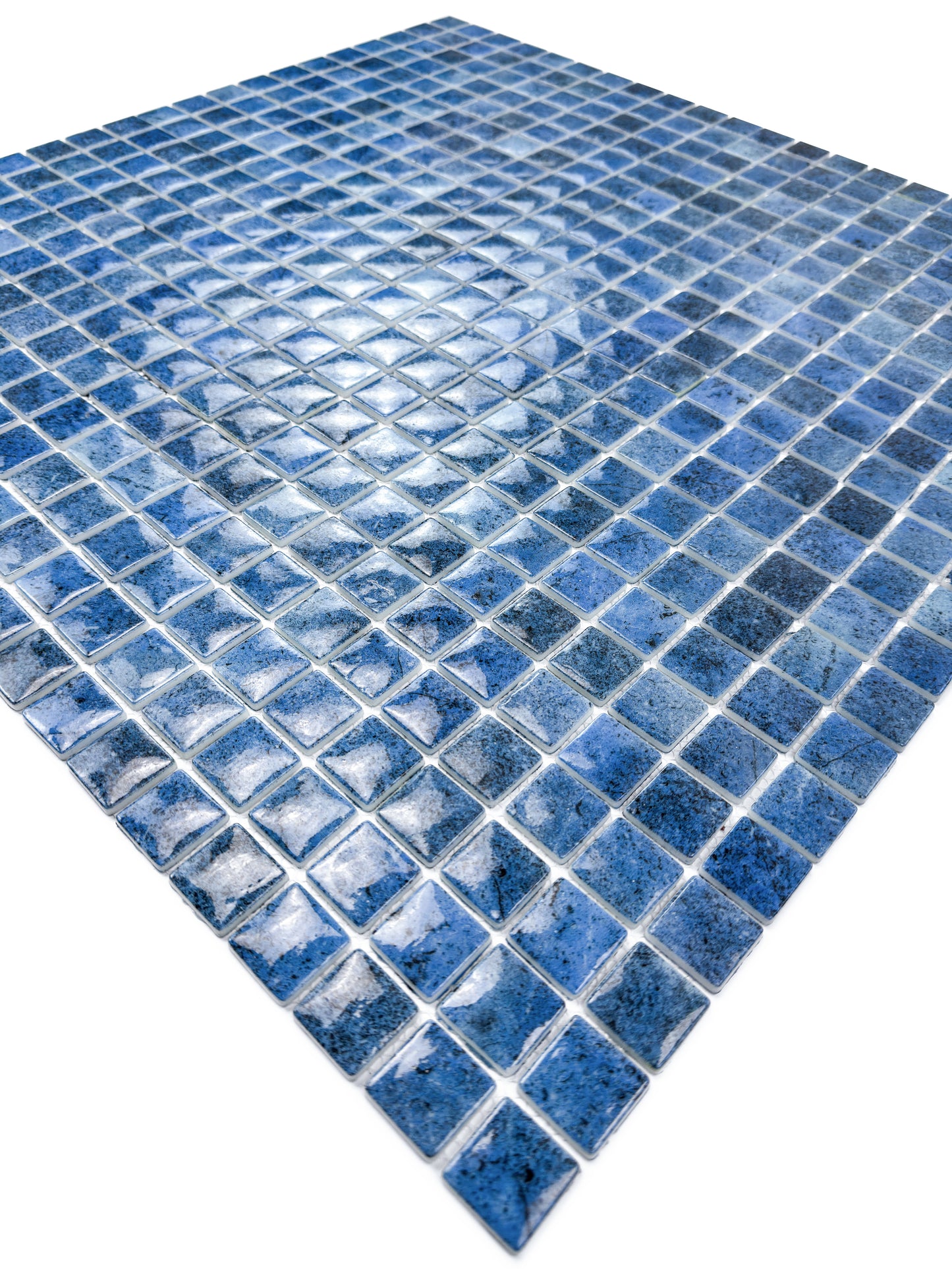 Opulent Vein Series Indigo Blue & Neon Blue Marble Texture Glossy Recycled Glass Mosaic