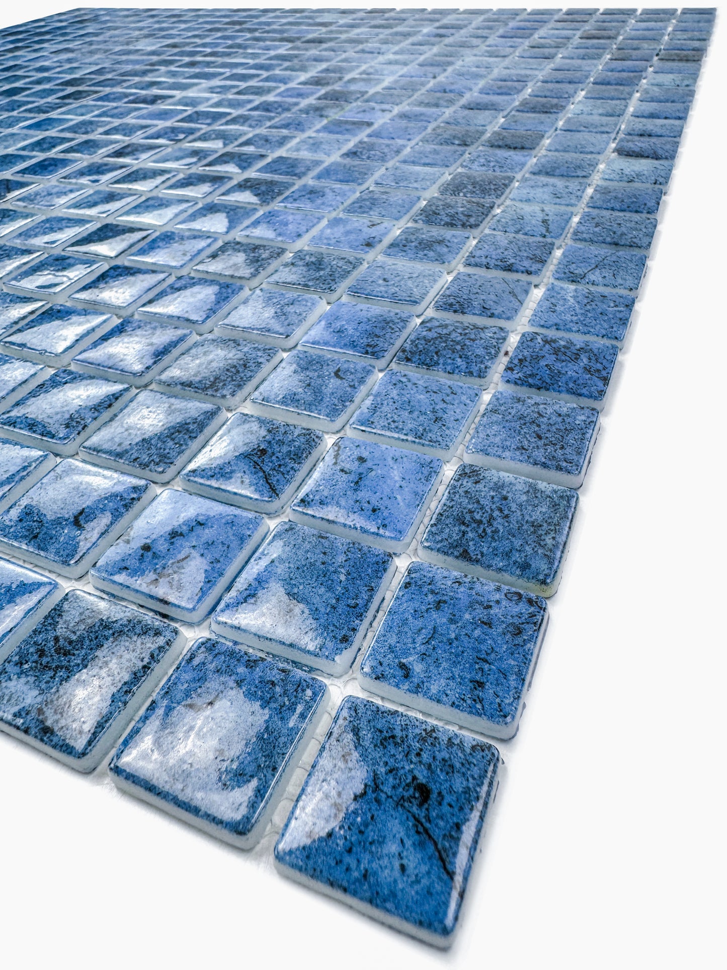 Opulent Vein Series Indigo Blue & Neon Blue Marble Texture Glossy Recycled Glass Mosaic