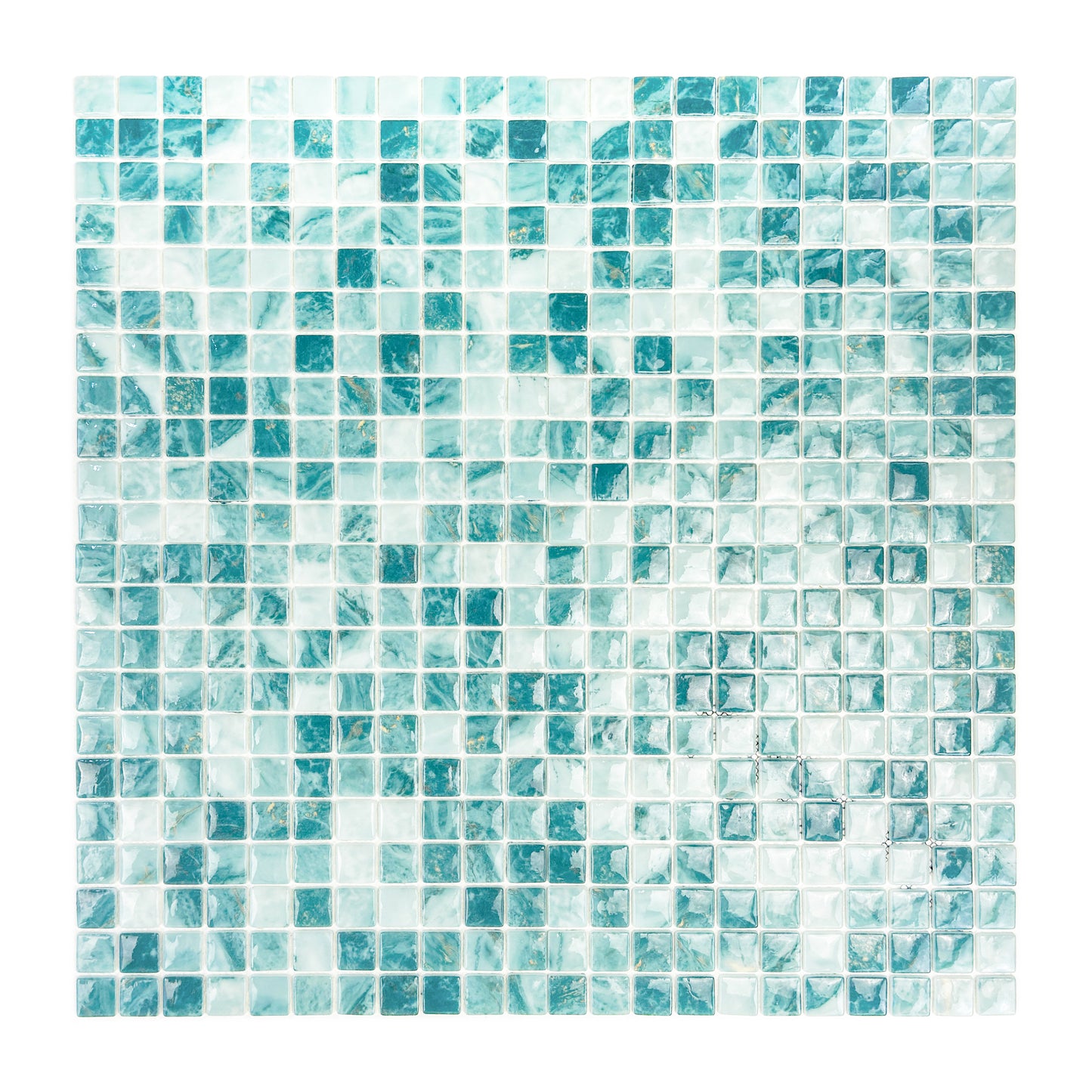 Opulent Vein Series Light Blue & Tiffany Blue Marble Texture Glossy Recycled Glass Mosaic