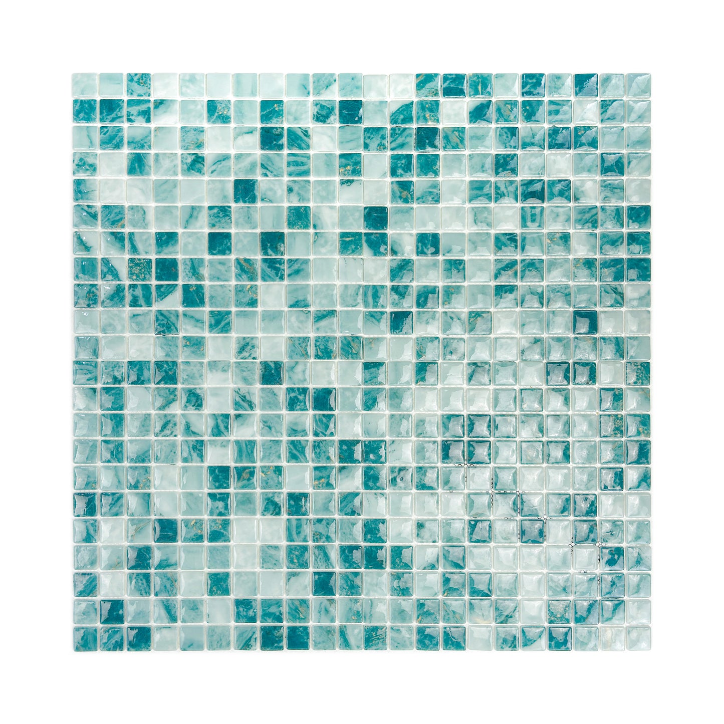 Opulent Vein Series Light Blue & Tiffany Blue Marble Texture Glossy Recycled Glass Mosaic