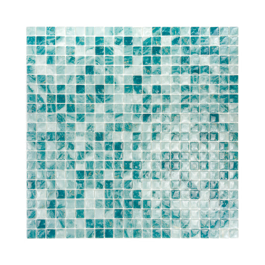 Opulent Vein Series Light Blue & Tiffany Blue Marble Texture Glossy Recycled Glass Mosaic