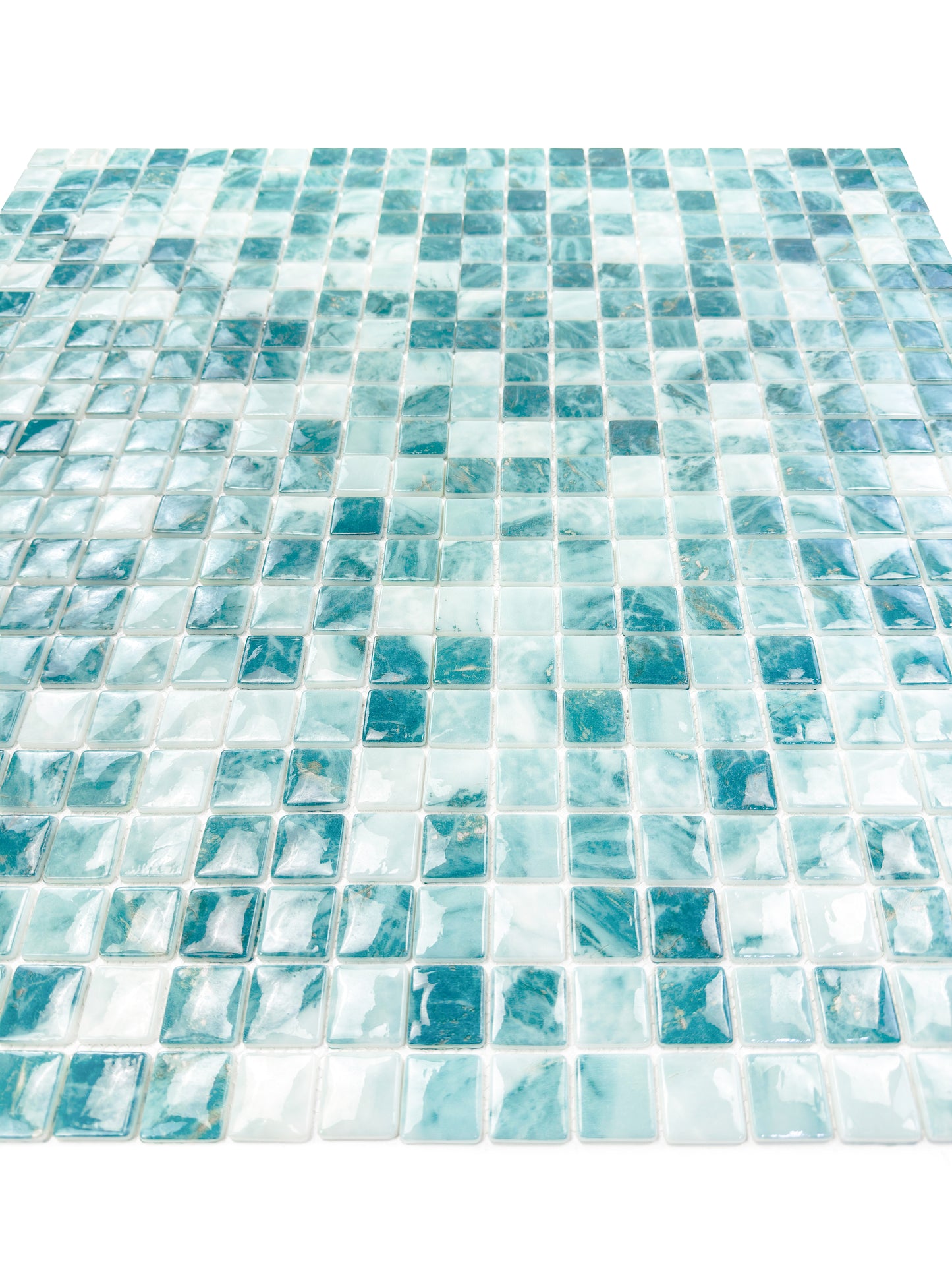 Opulent Vein Series Light Blue & Tiffany Blue Marble Texture Glossy Recycled Glass Mosaic
