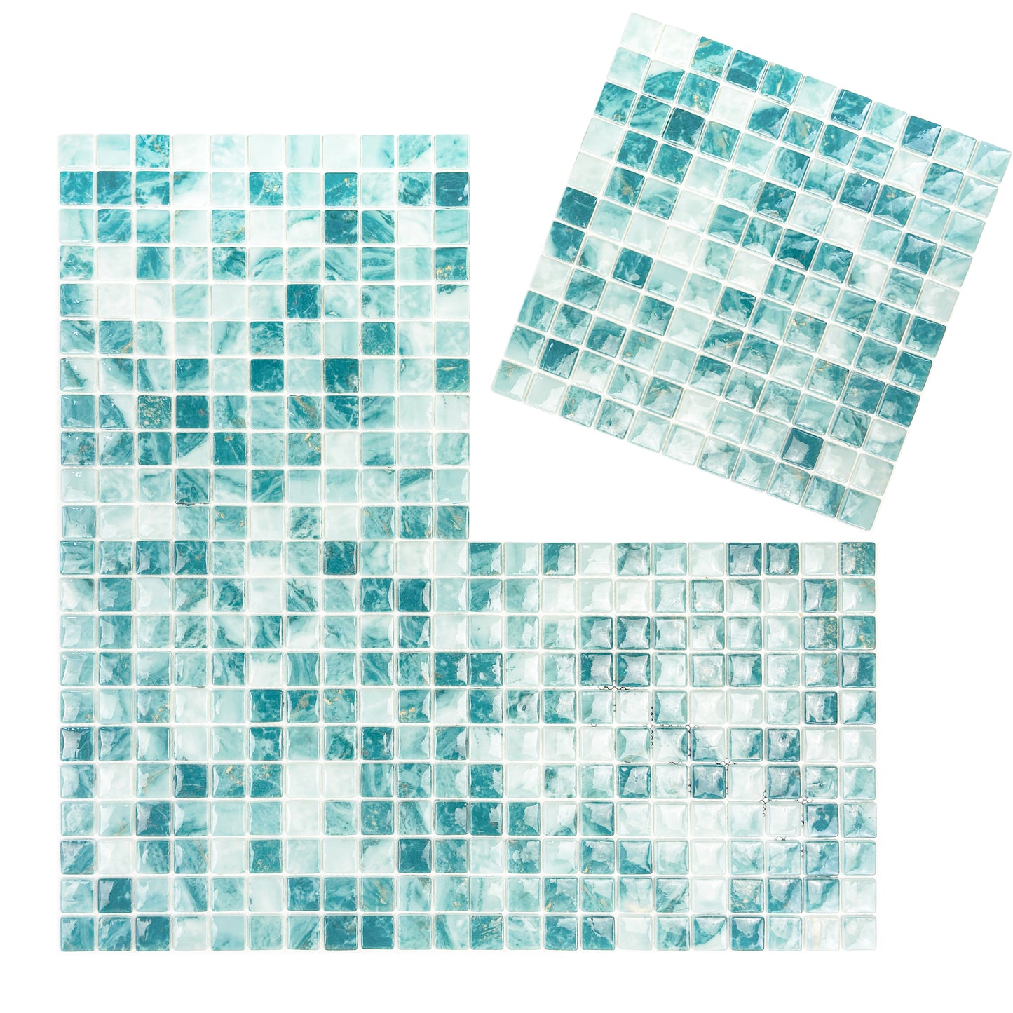 Opulent Vein Series Light Blue & Tiffany Blue Marble Texture Glossy Recycled Glass Mosaic