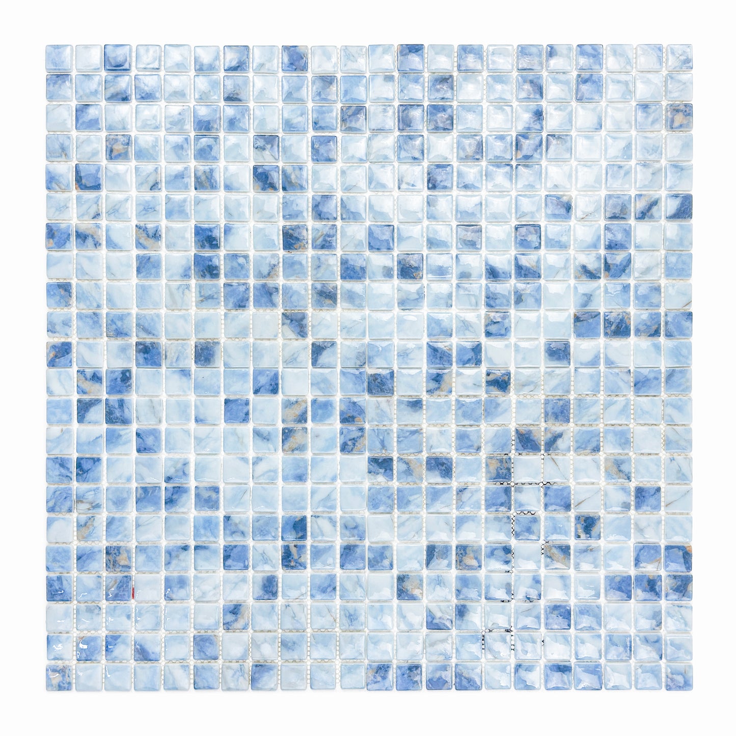 Opulent Vein Series Light Blue & Baby Blue Marble Texture Glossy Recycled Glass Mosaic