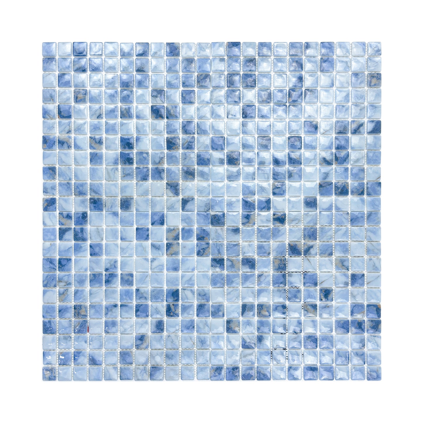 Opulent Vein Series Light Blue & Baby Blue Marble Texture Glossy Recycled Glass Mosaic