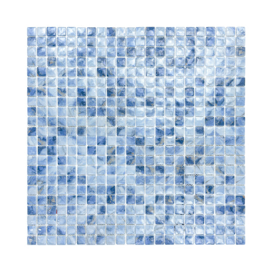 Opulent Vein Series Light Blue & Baby Blue Marble Texture Glossy Recycled Glass Mosaic