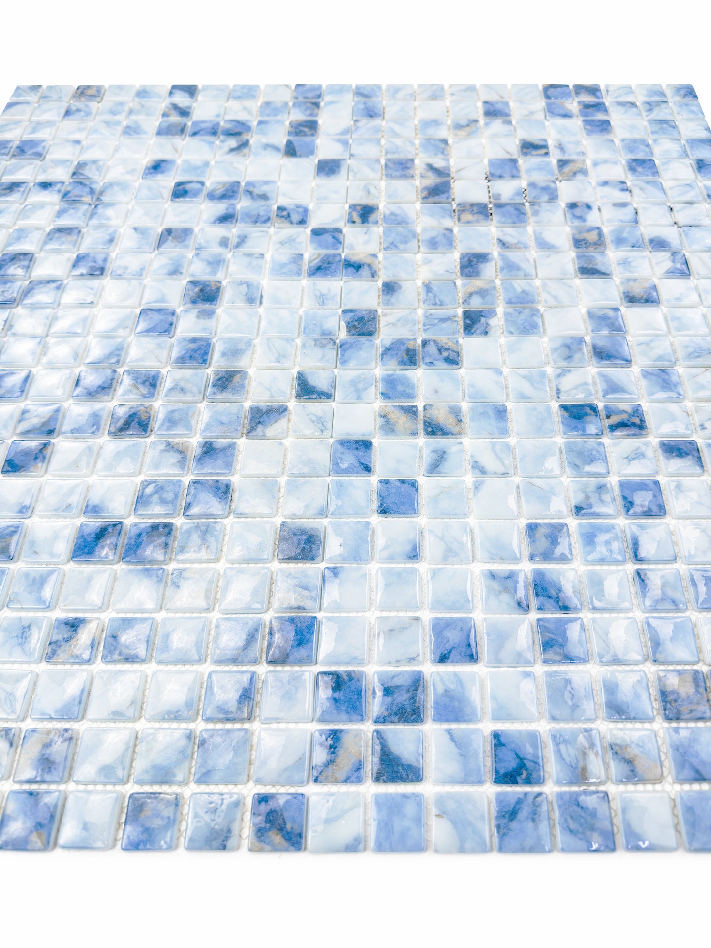 Opulent Vein Series Light Blue & Baby Blue Marble Texture Glossy Recycled Glass Mosaic