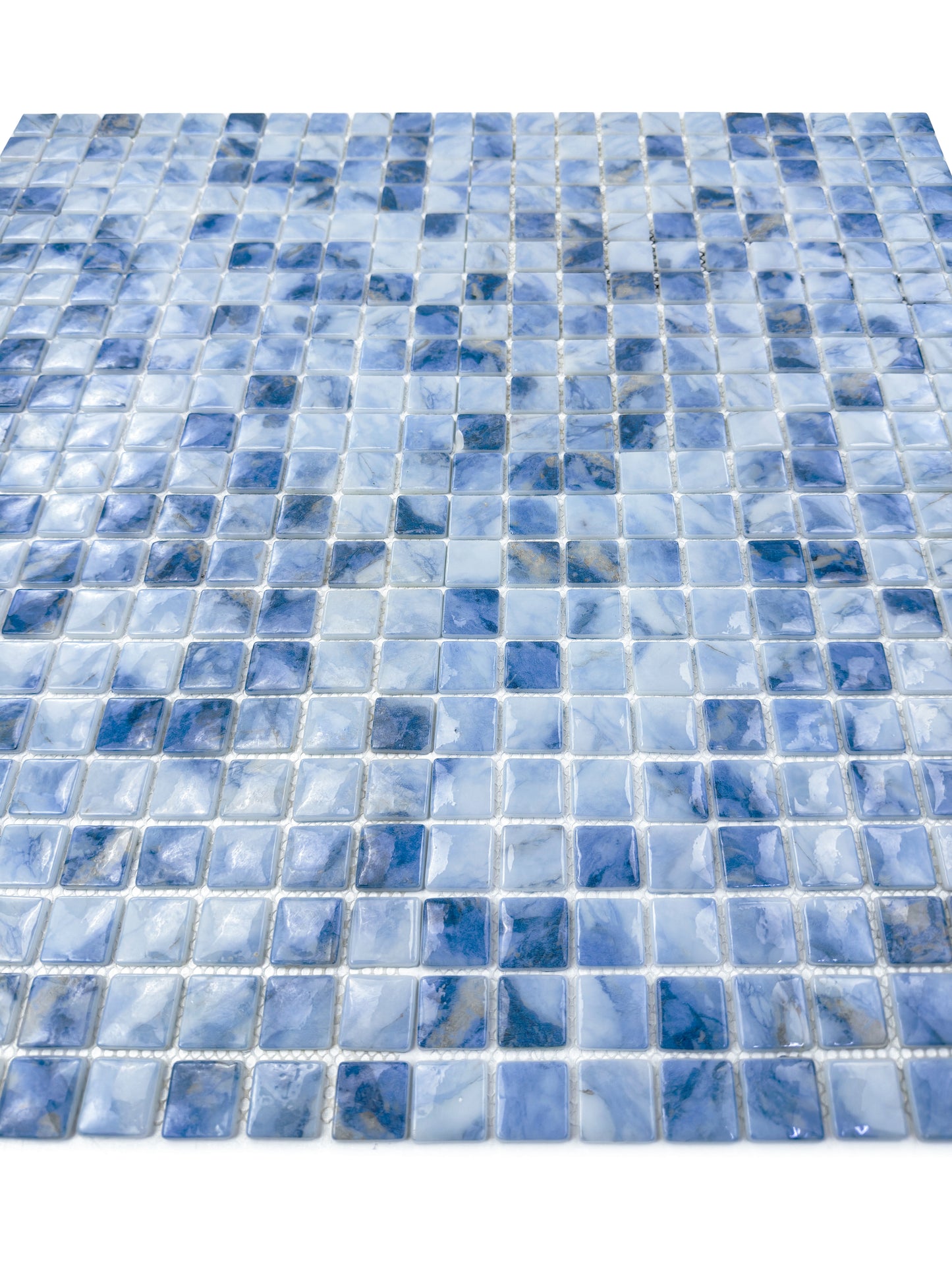Opulent Vein Series Light Blue & Baby Blue Marble Texture Glossy Recycled Glass Mosaic
