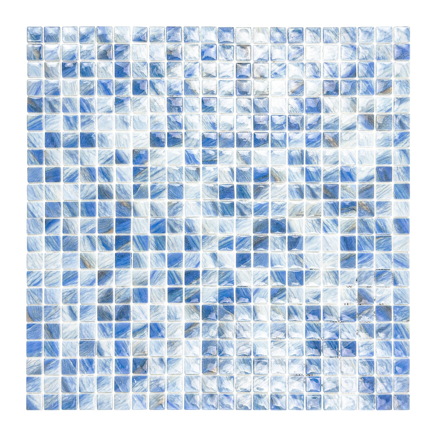 Opulent Vein Series Ice Blue & Royal Blue Marble Texture Glossy Recycled Glass Mosaic