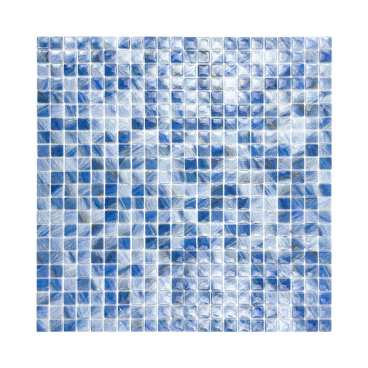 Opulent Vein Series Ice Blue & Royal Blue Marble Texture Glossy Recycled Glass Mosaic