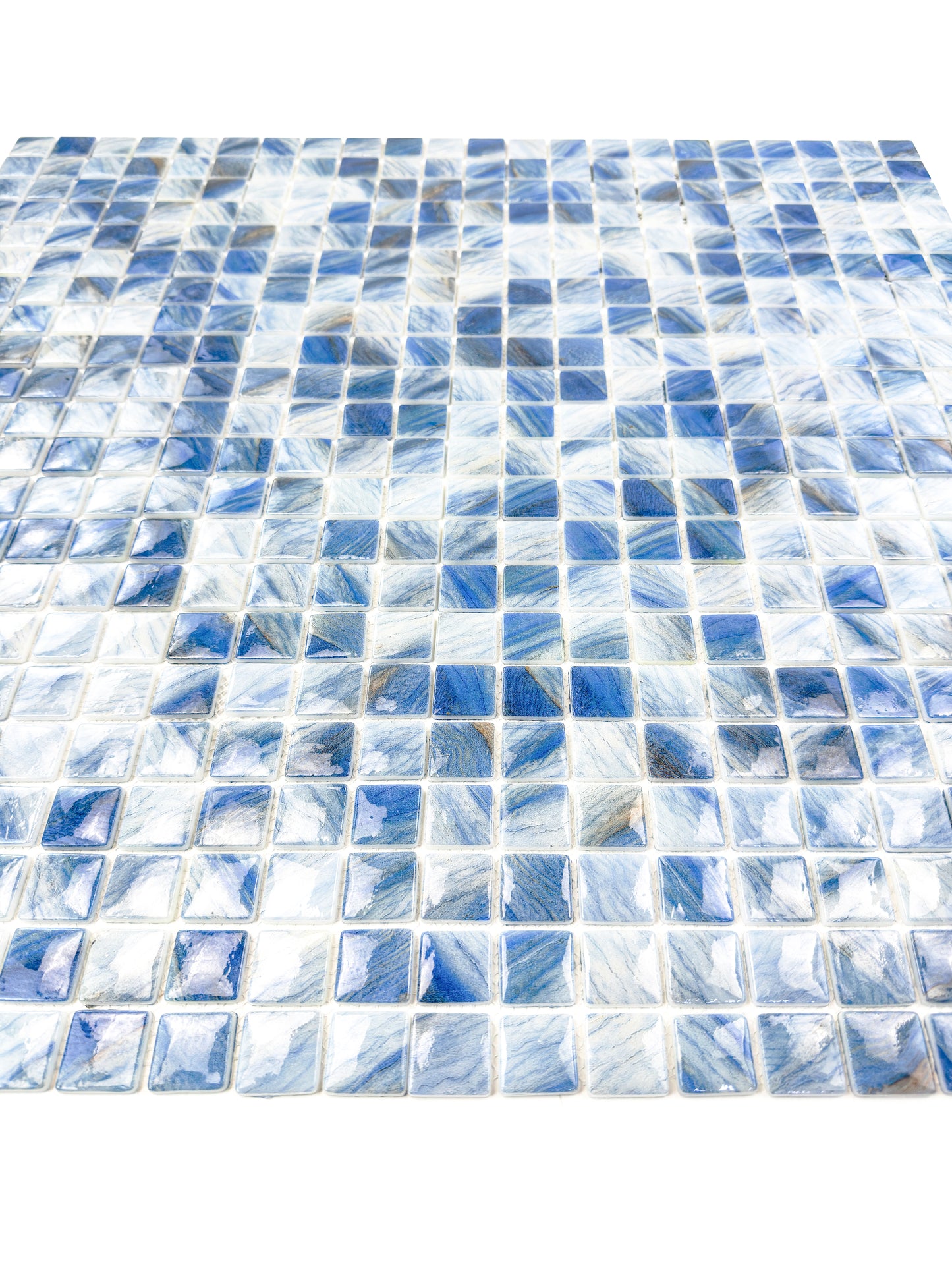 Opulent Vein Series Ice Blue & Royal Blue Marble Texture Glossy Recycled Glass Mosaic