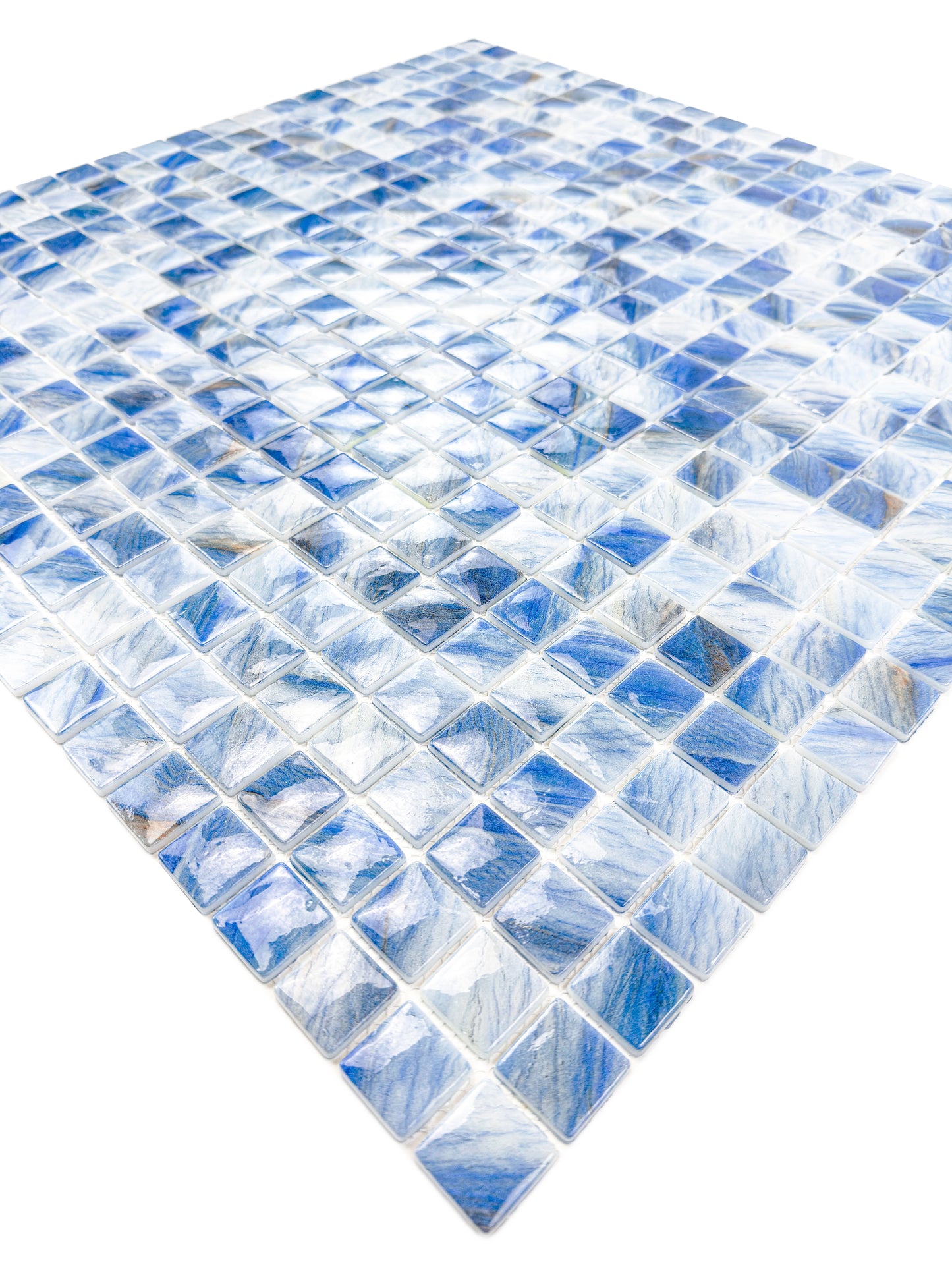 Opulent Vein Series Ice Blue & Royal Blue Marble Texture Glossy Recycled Glass Mosaic