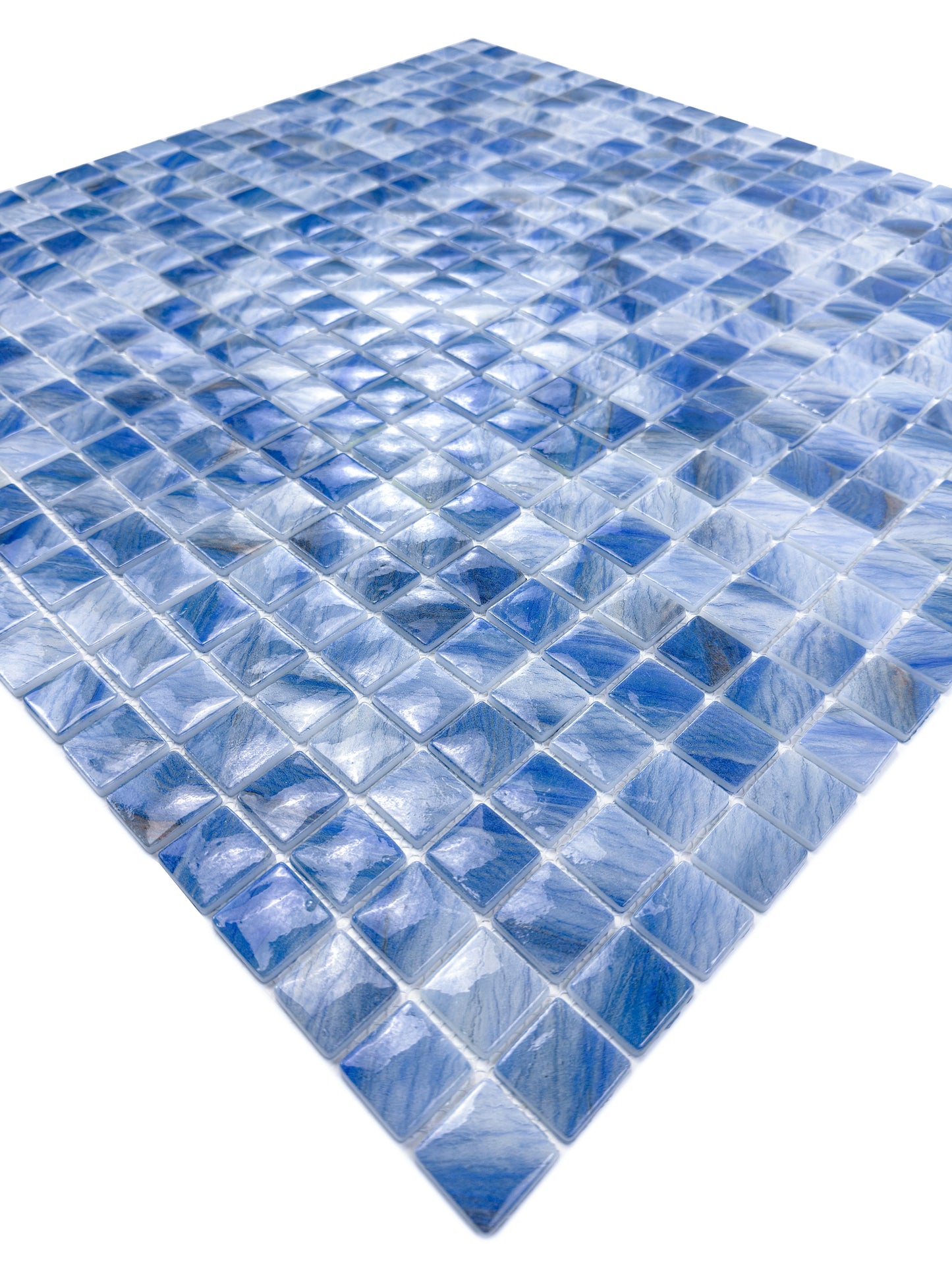 Opulent Vein Series Ice Blue & Royal Blue Marble Texture Glossy Recycled Glass Mosaic
