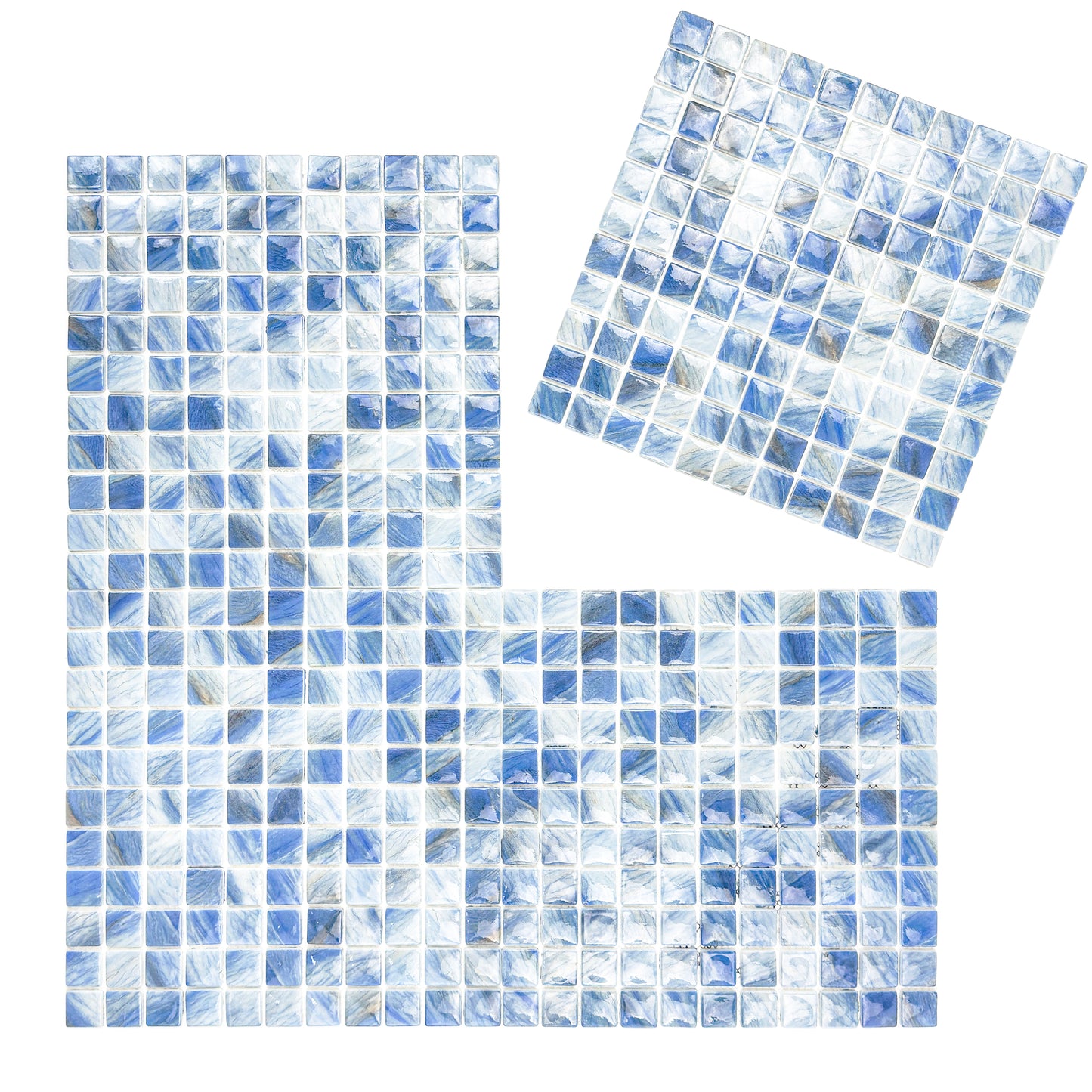 Opulent Vein Series Ice Blue & Royal Blue Marble Texture Glossy Recycled Glass Mosaic
