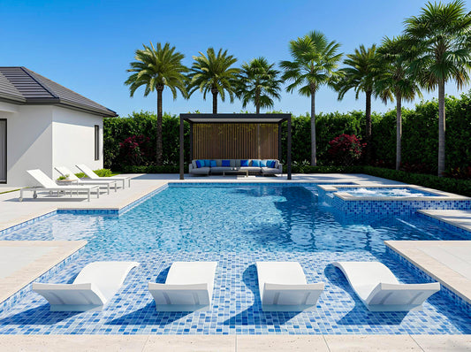 Opulent Vein Series Ice Blue & Royal Blue Marble Texture Glossy Recycled Glass Mosaic