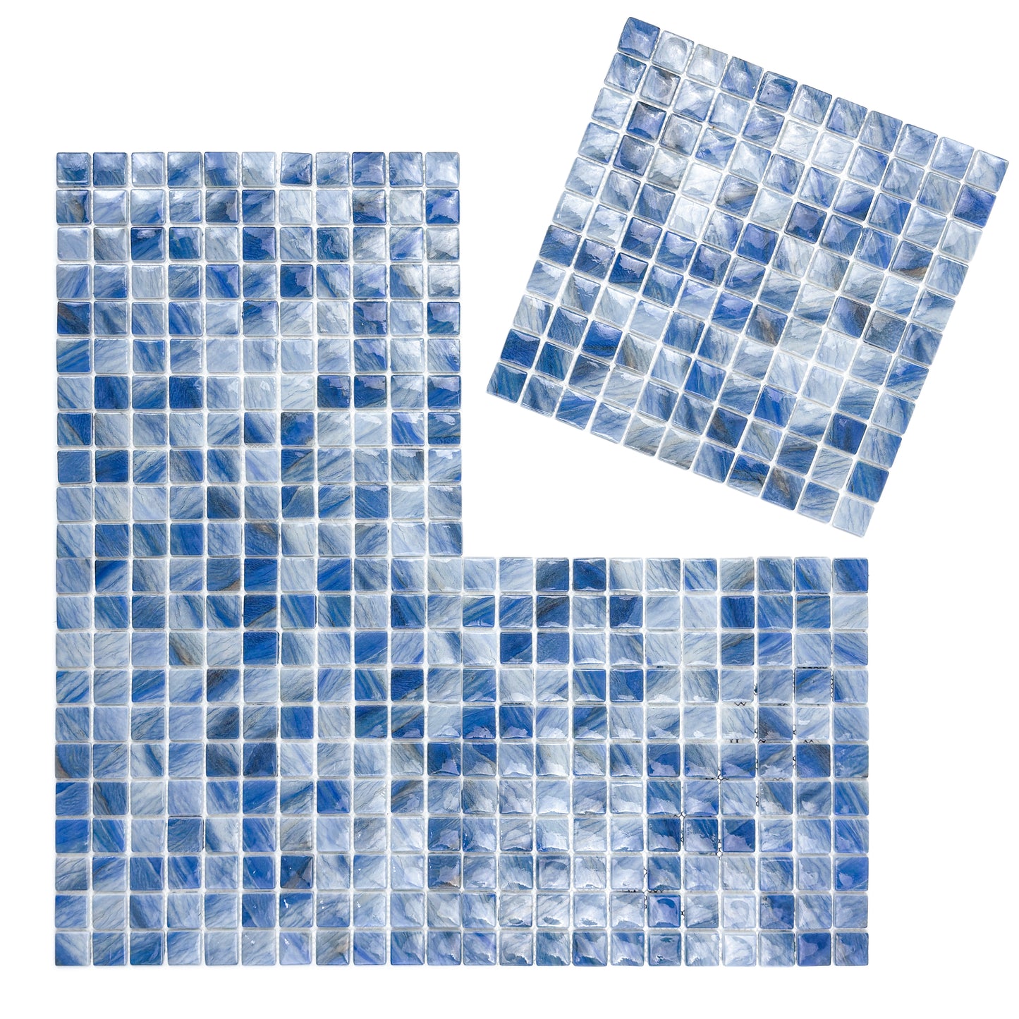 Opulent Vein Series Ice Blue & Royal Blue Marble Texture Glossy Recycled Glass Mosaic