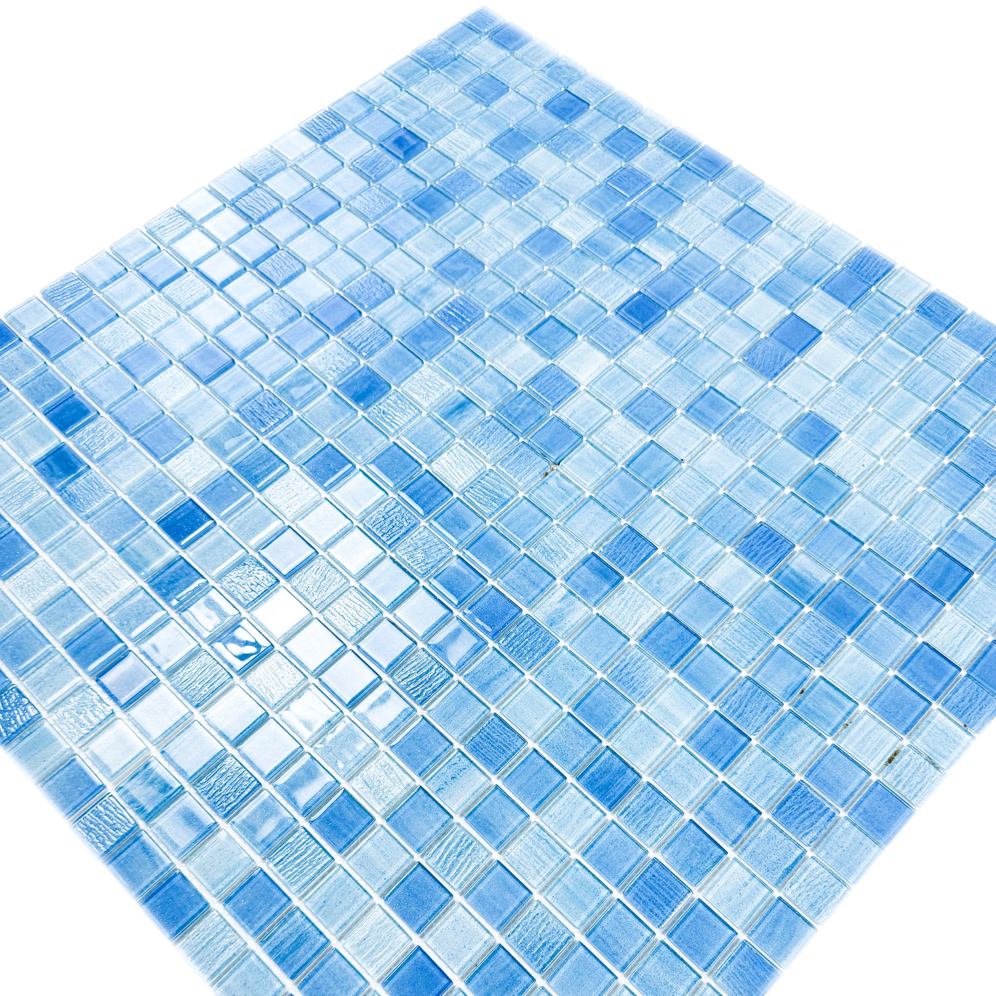 Noble Haven Light Blue & baby Blue & French Blue Mixed Cloud Hand-Drown Crystal Glass Mosaic