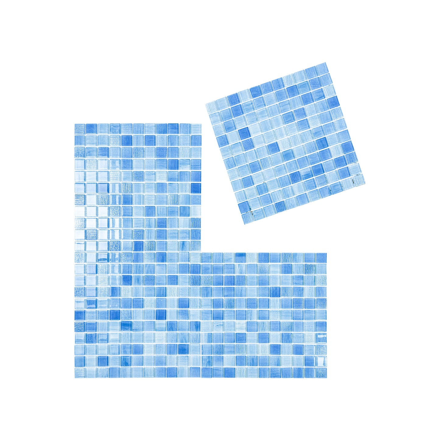 Noble Haven Light Blue & baby Blue & French Blue Mixed Cloud Hand-Drown Crystal Glass Mosaic