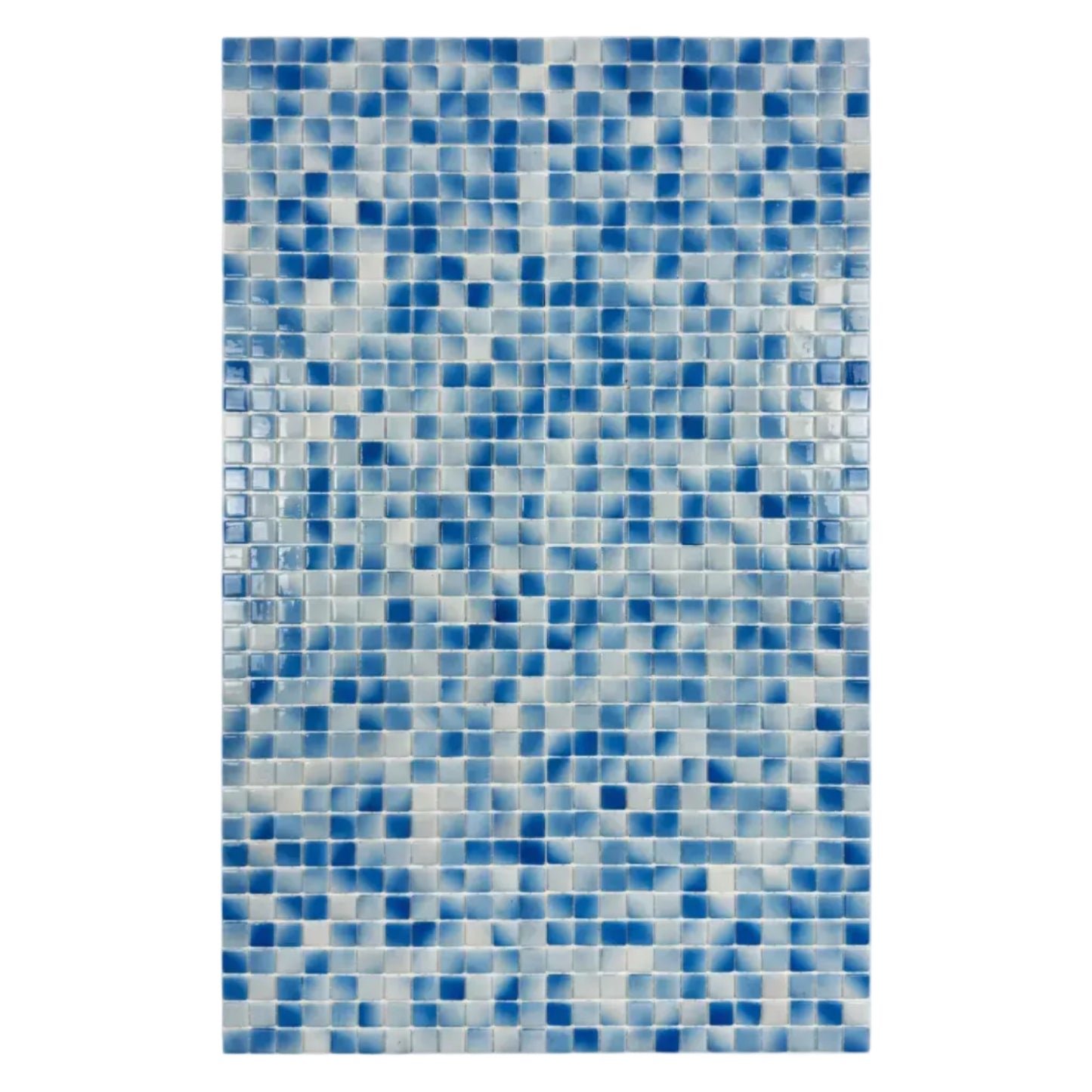 Blue and white mosaic pattern on a white background