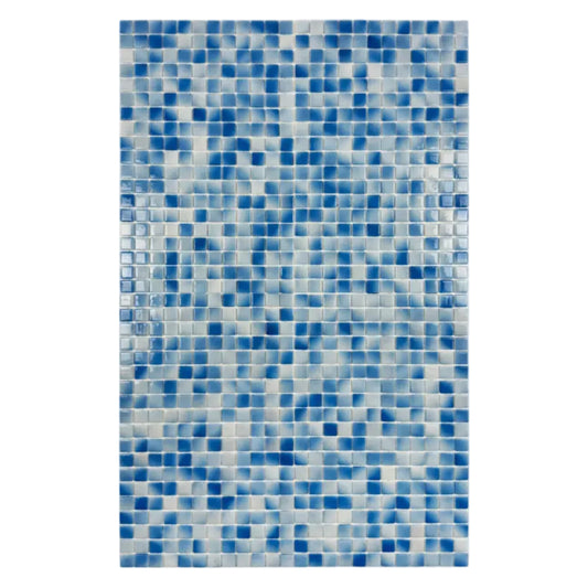 Blue and white mosaic pattern on a white background