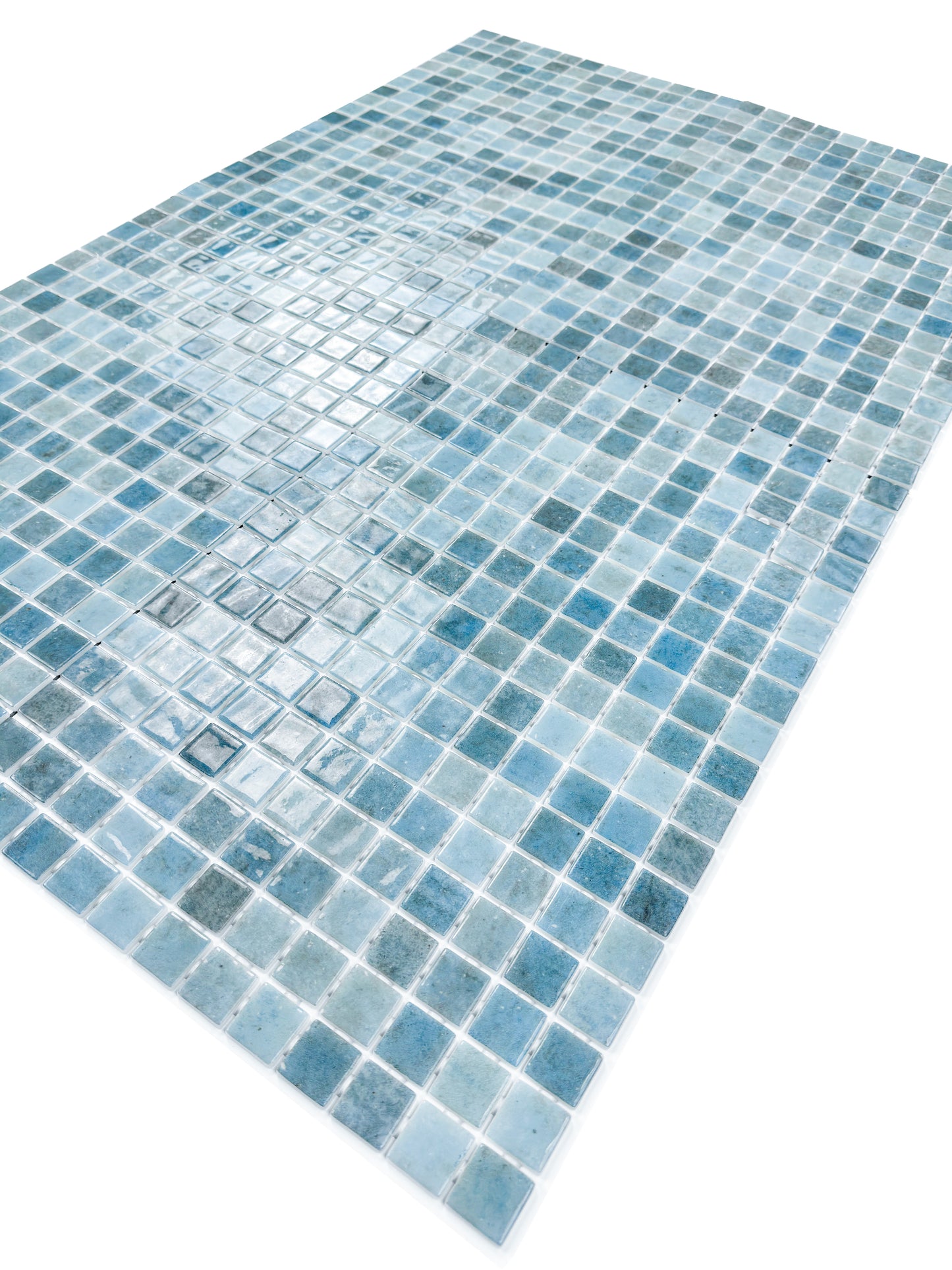 Spanish Mosaic Series Sky Grey & Baby Blue Gradiant Color Recycled Glass Mosaic