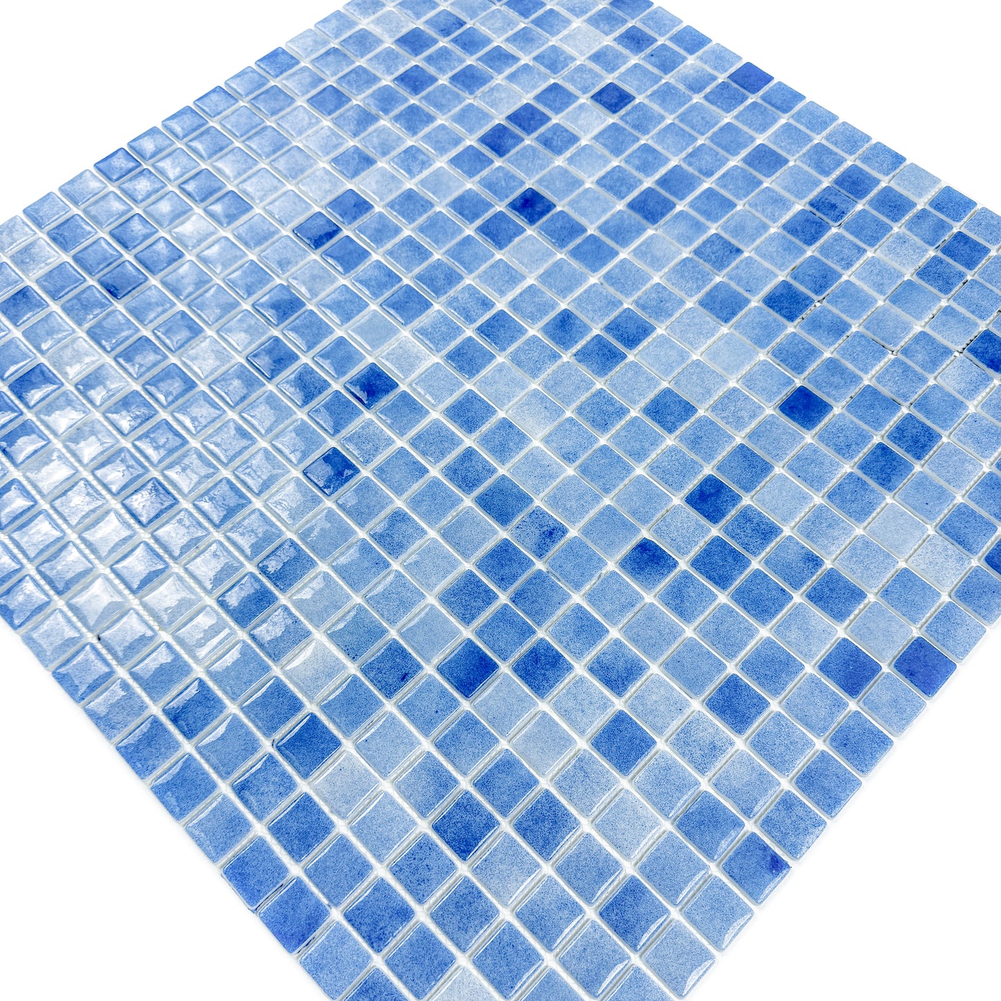 Regal Europe Series Azure Blue & Baby Blue Mixed Glossy Recycled Glass Mosaic