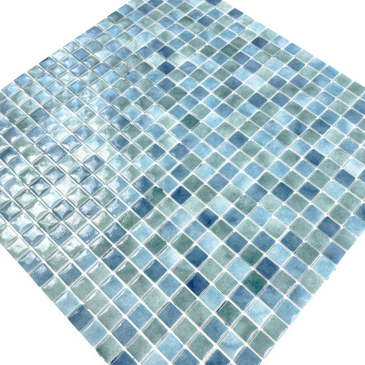 Regal Europe Series Olive Green & Baby Blue & Yale Blue Mixed Glossy Recycled Glass Mosaic
