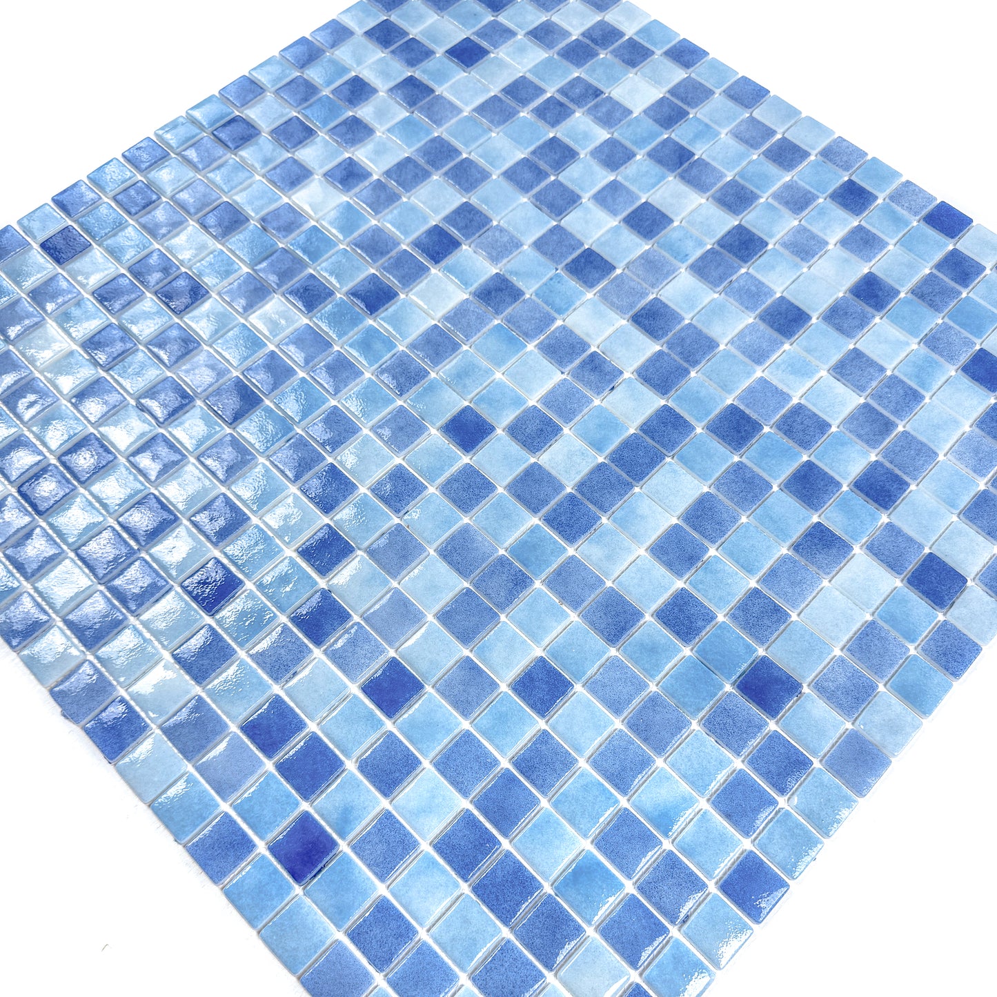 Regal Europe Series Light Blue & Baby Blue & Cobalt Blue Mixed Glossy Recycled Glass Mosaic