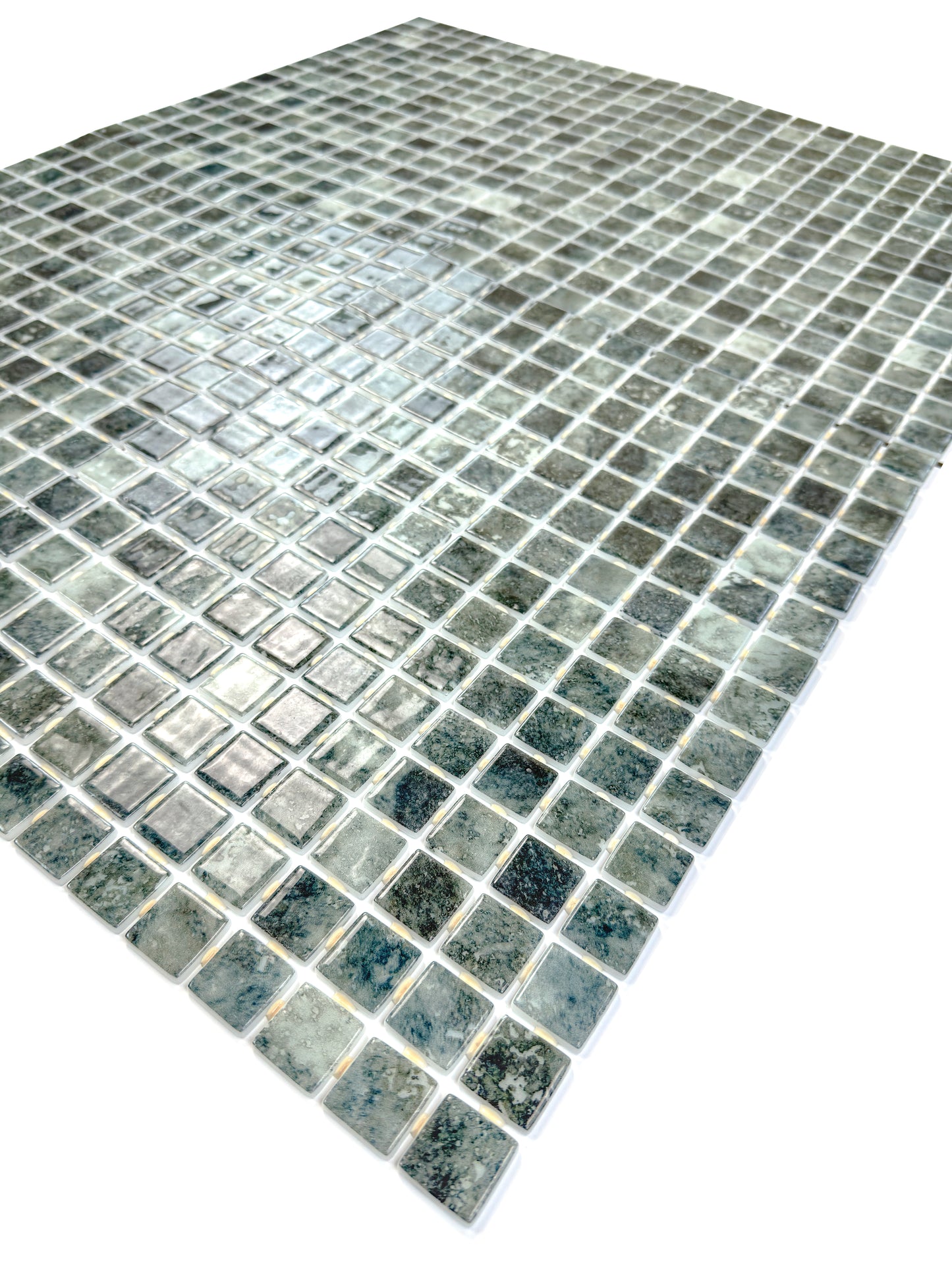 Spanish Mosaic Series Saga Green & Olive Green  Gradiant Color Recycled Glass Mosaic