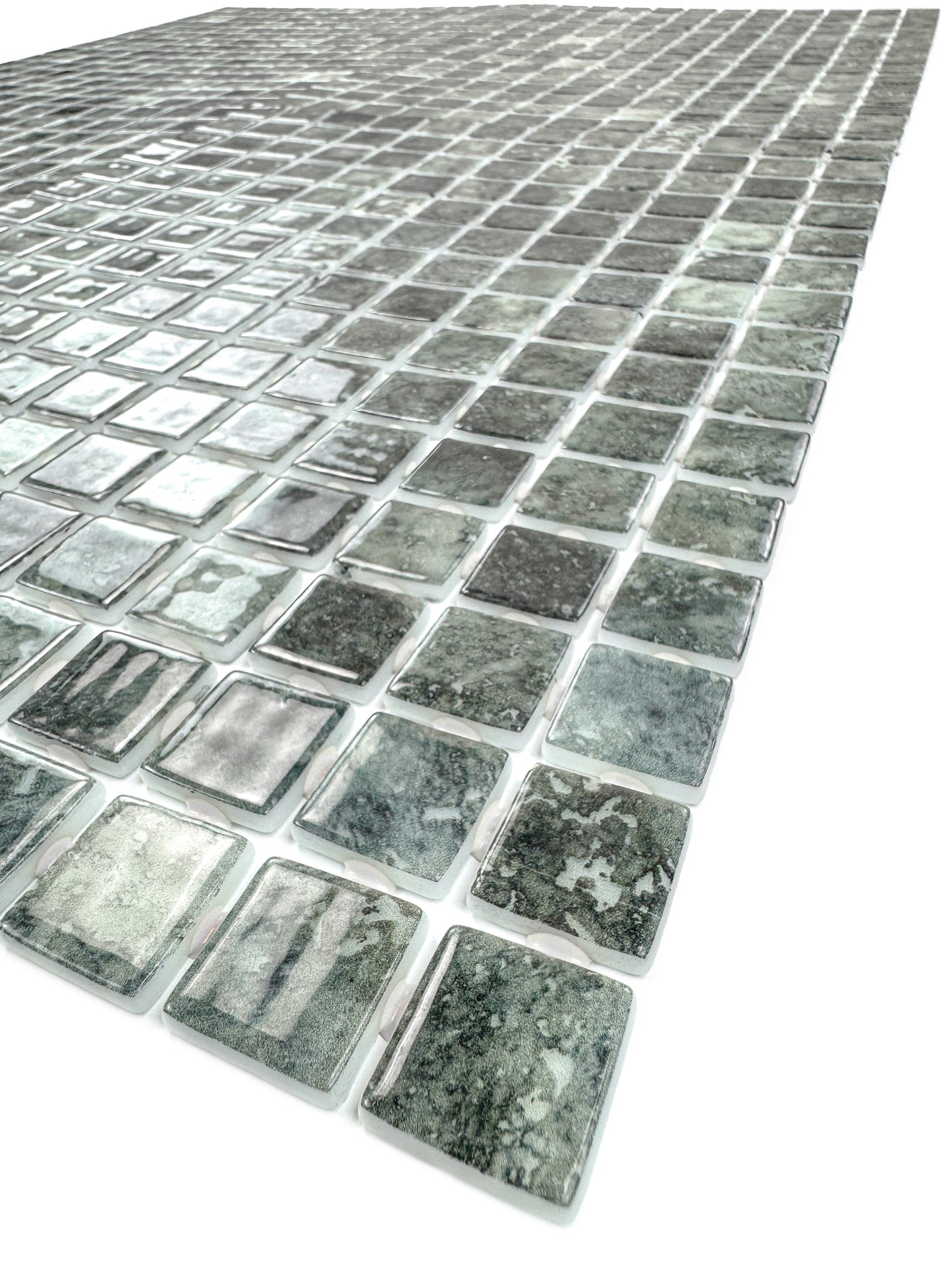 Spanish Mosaic Series Saga Green & Olive Green  Gradiant Color Recycled Glass Mosaic