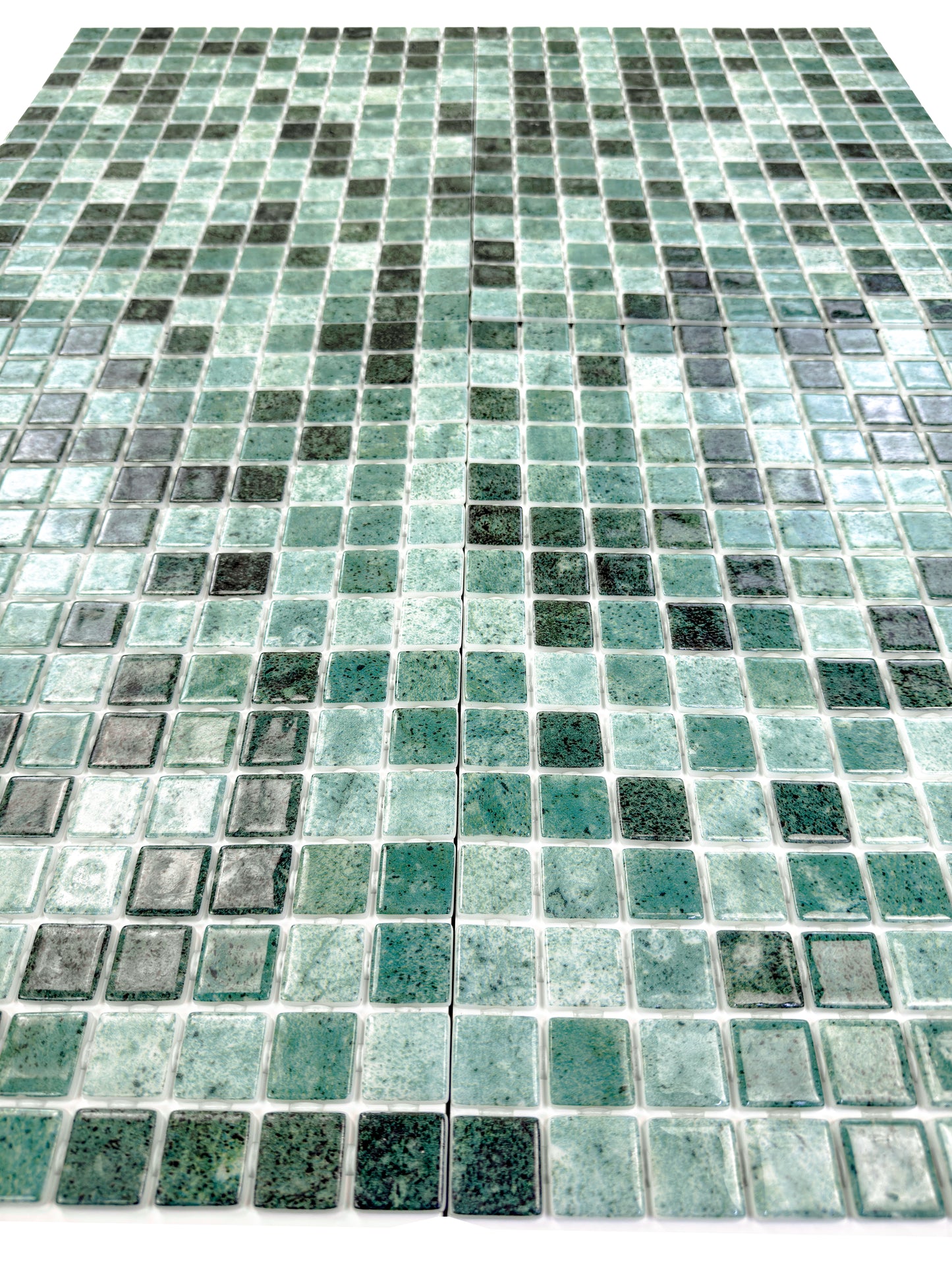 Spanish Mosaic Series Mint Green & Moss Green  Gradiant Color Recycled Glass Mosaic