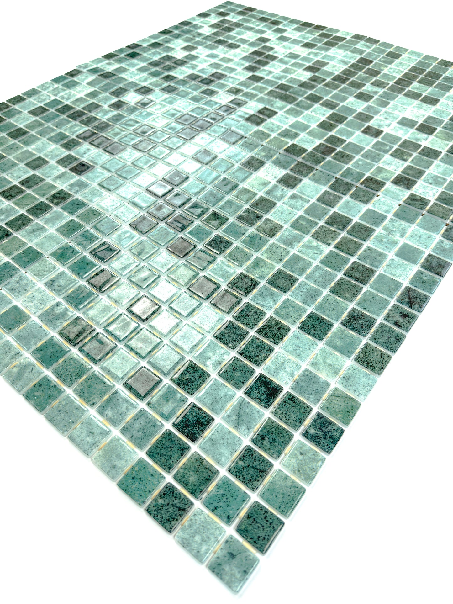 Spanish Mosaic Series Mint Green & Moss Green  Gradiant Color Recycled Glass Mosaic