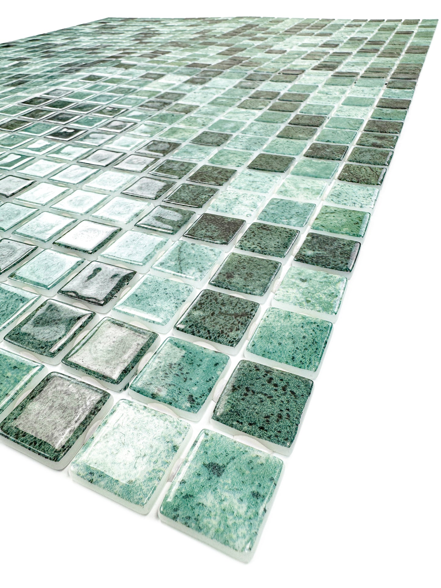 Spanish Mosaic Series Mint Green & Moss Green  Gradiant Color Recycled Glass Mosaic