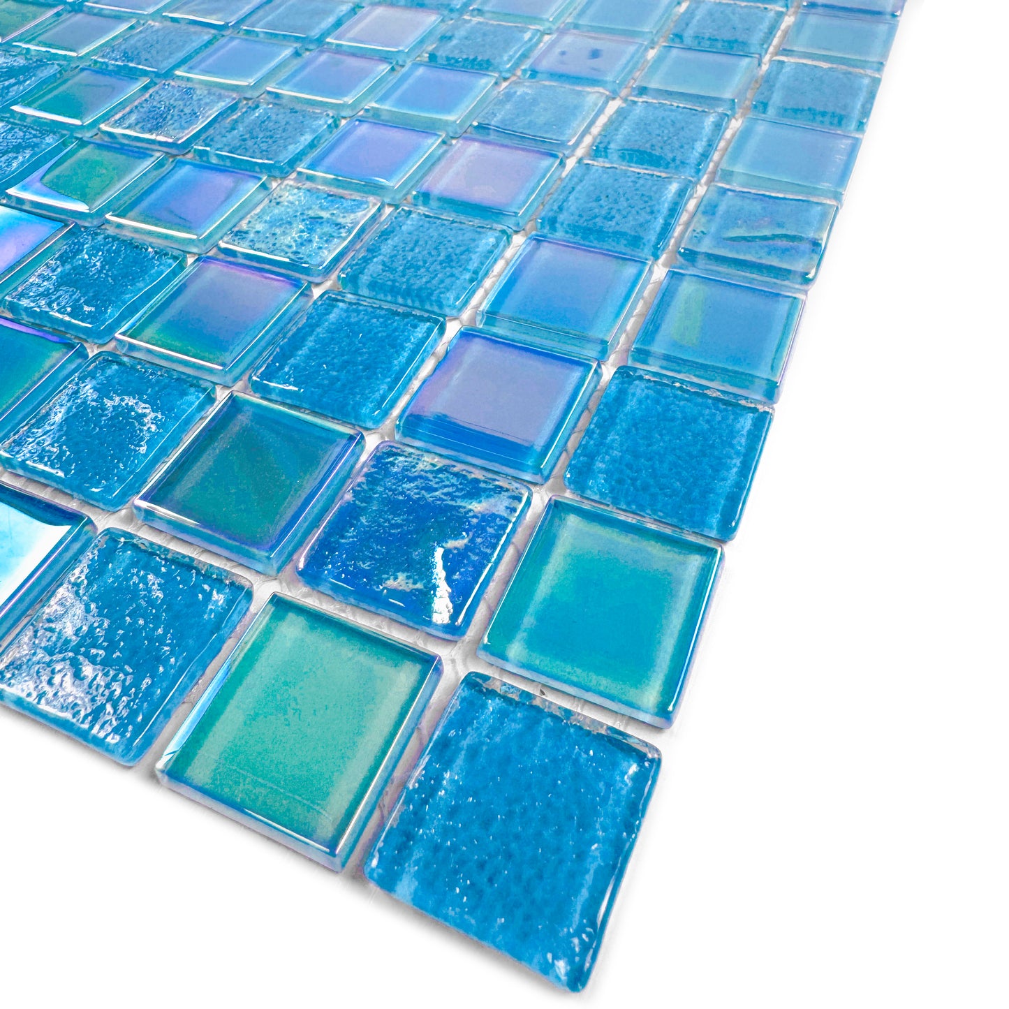 Crystal Cascade Collection Jungle Green & Moss Green Iridescent Mixed Wave Pattern Crystal Glass Mosaic